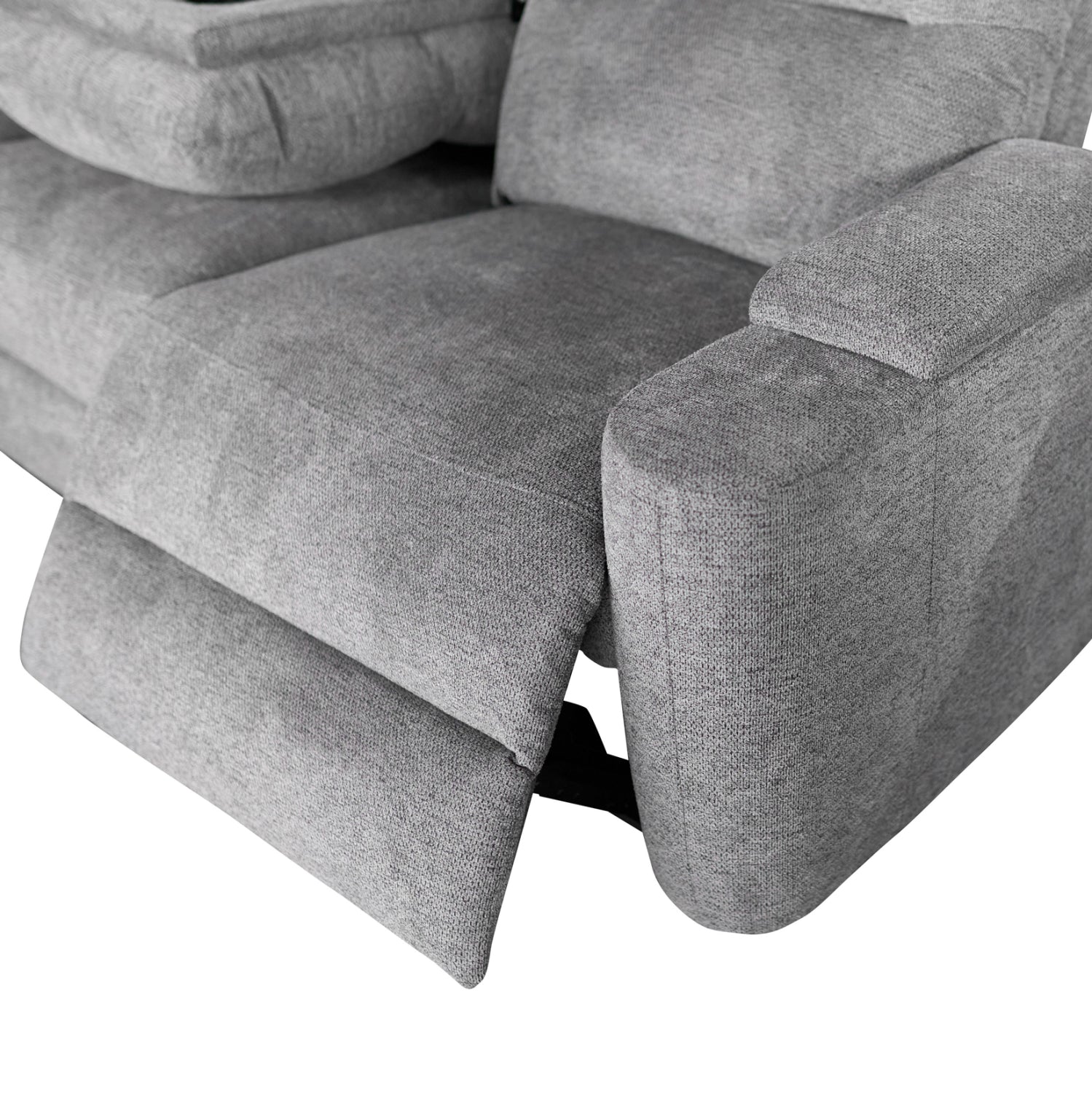 Ляв ъглов диван SYNTHIA с накланяща се седалка и място за съхранение сив плат 246x159x97см.