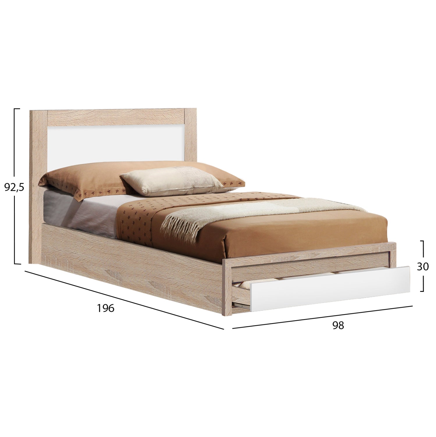 Легло MELANY сонома-бял цвят 90Χ190см