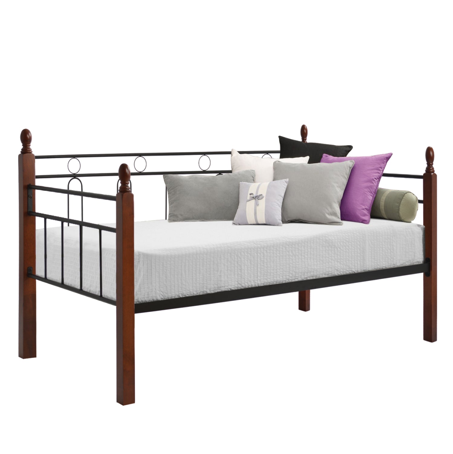 Легло-диван Reven метал-черен цвят и дърво-цвят мръсен дъб 90х190 см