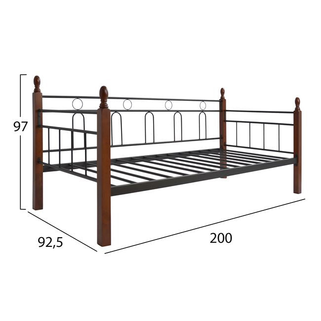 Легло-диван Reven метал-черен цвят и дърво-цвят мръсен дъб 90х190 см