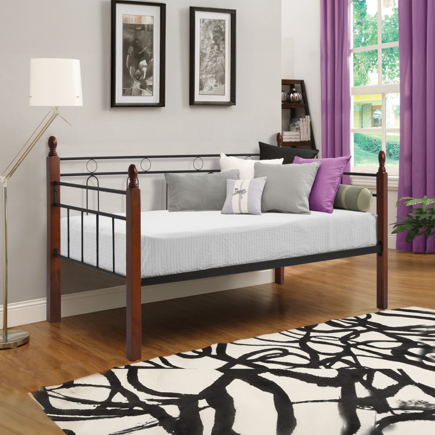 Легло-диван Reven метал-черен цвят и дърво-цвят мръсен дъб 90х190 см