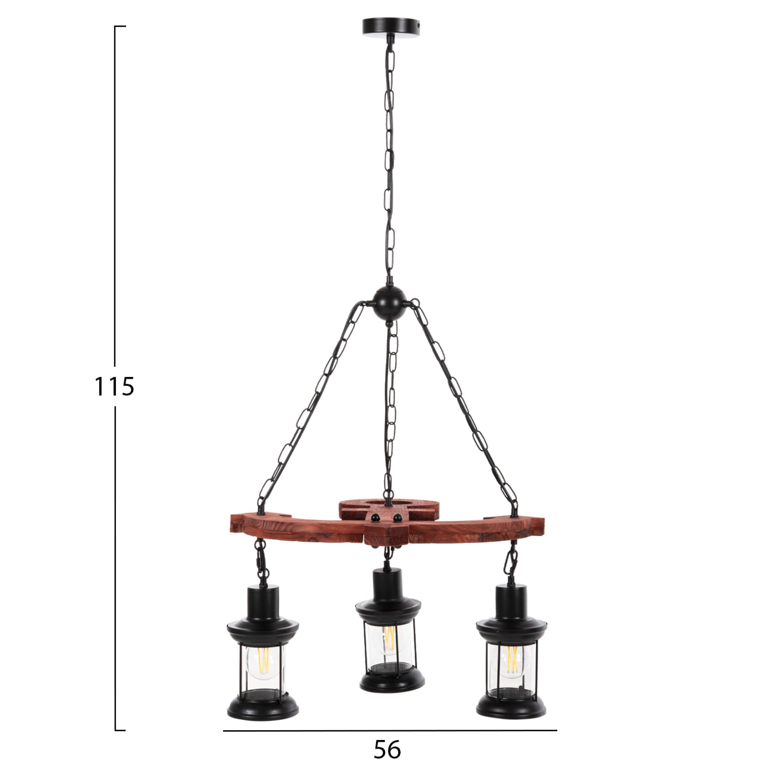 Таванна лампа 4115 дърво-метал-стъкло 115см