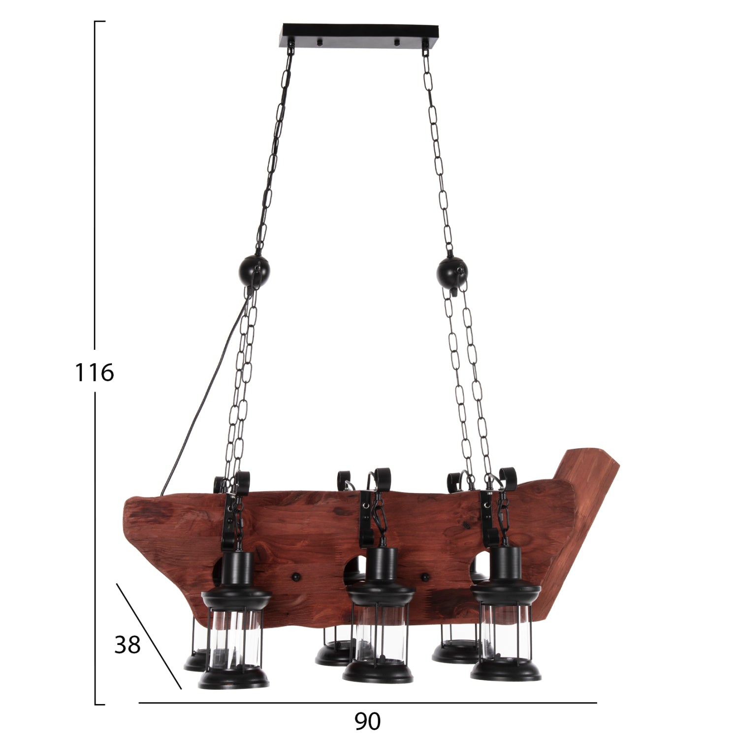 Таванна лампа 4117 дърво-метал-стъкло 116 см