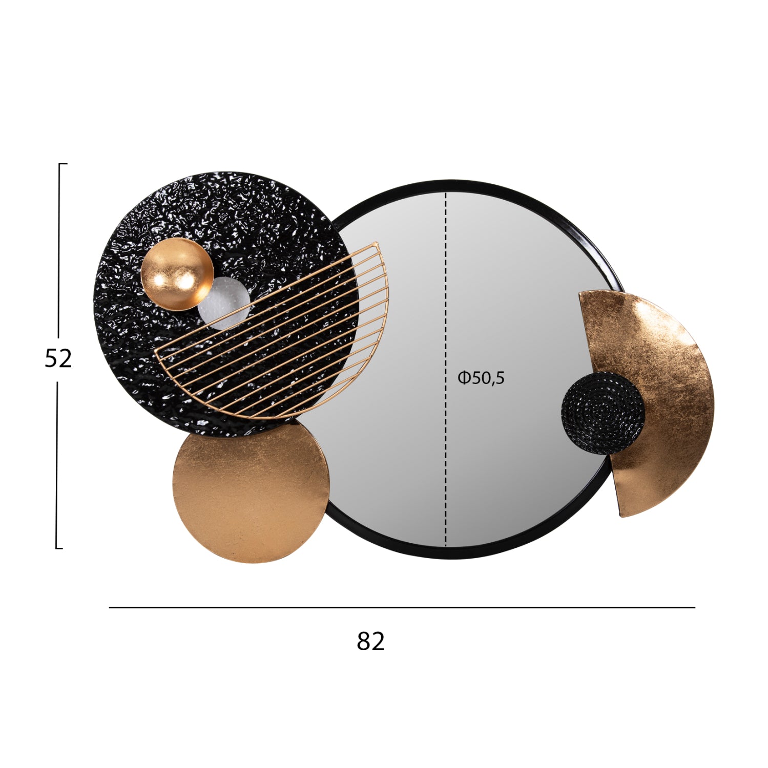 Метално стенно огледало в черно-златист цвят 82x8x52в см
