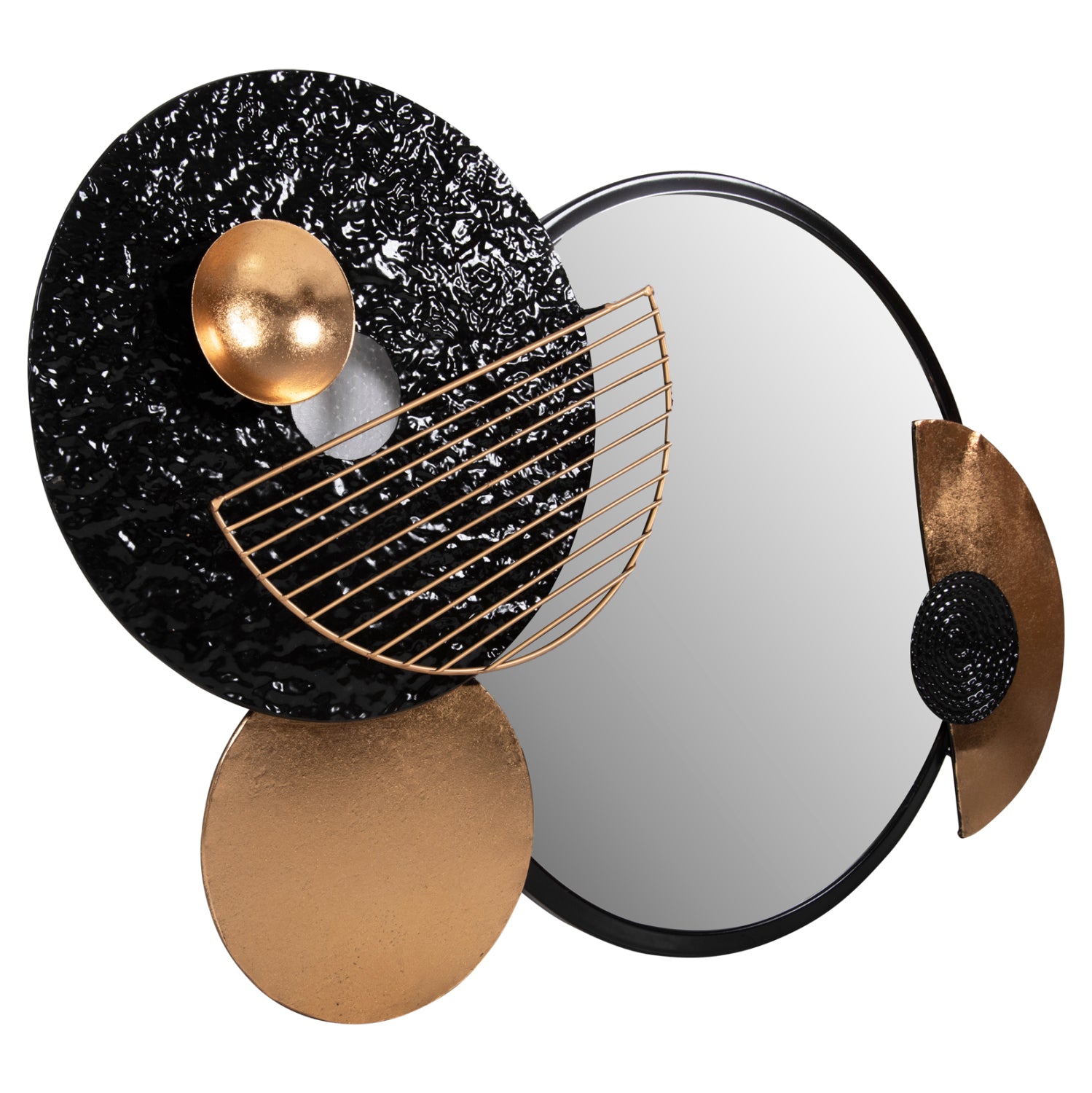 Метално стенно огледало в черно-златист цвят 82x8x52в см