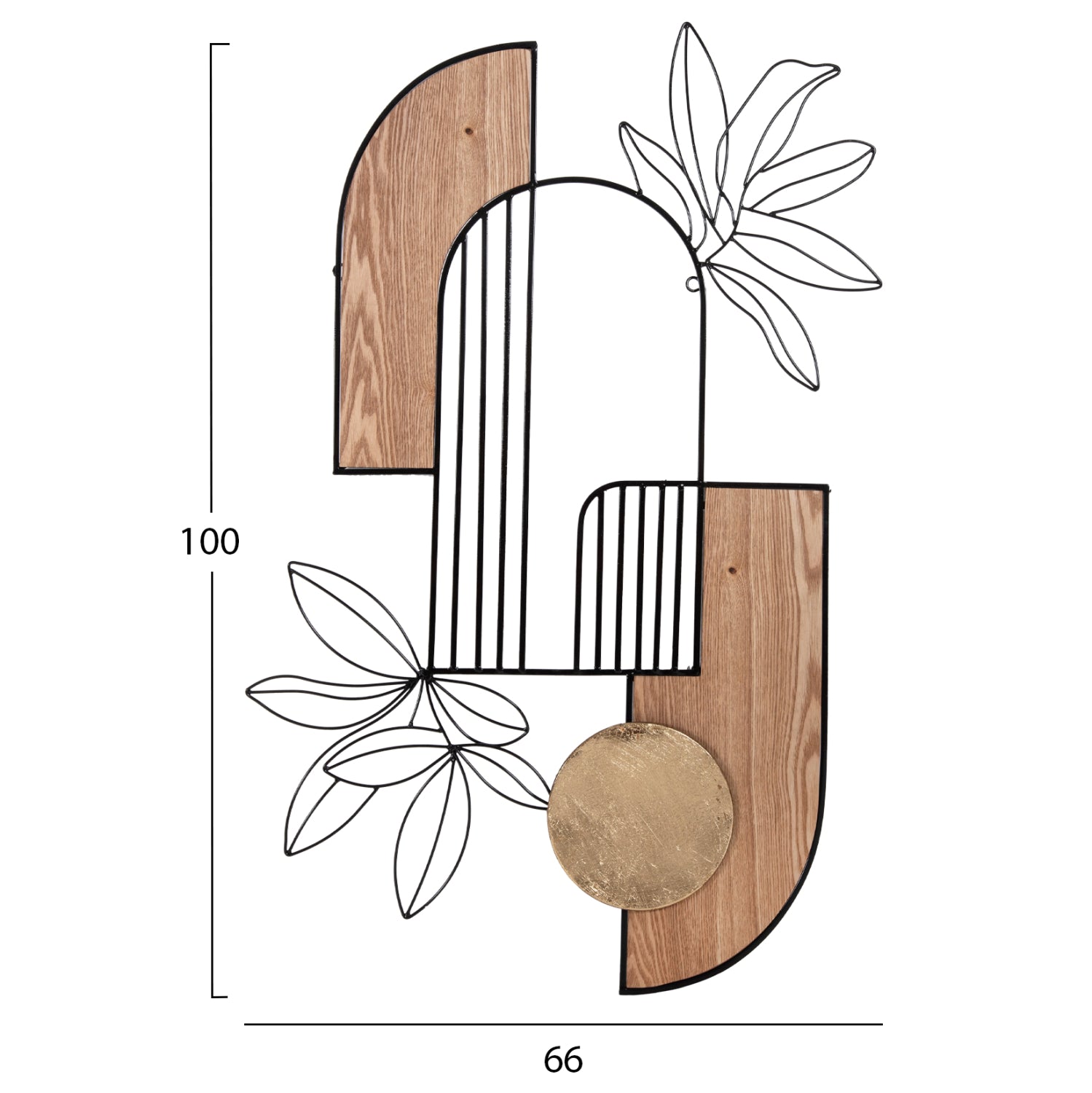 Декорация за стена цвят натурал дърво-черен метал 66x100
