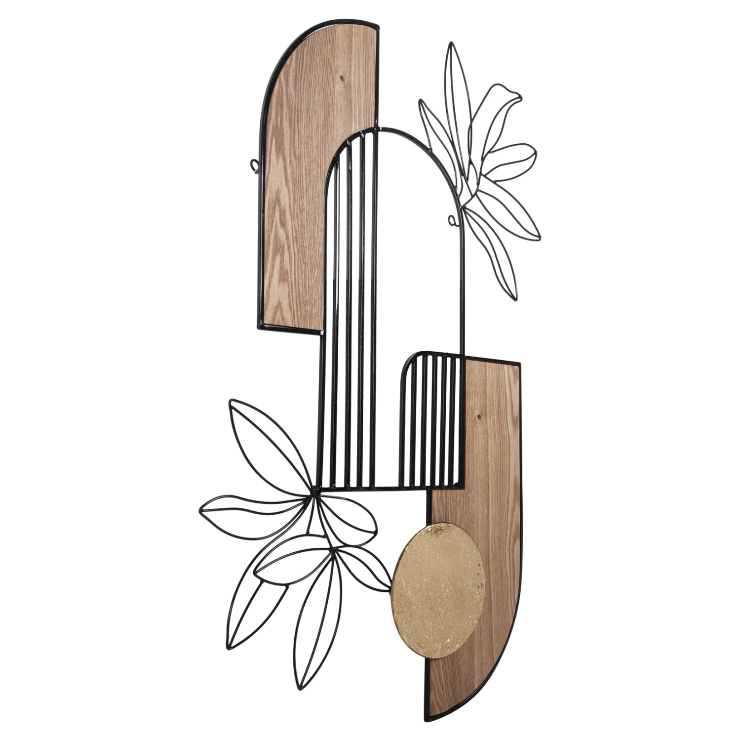 Декорация за стена цвят натурал дърво-черен метал 66x100