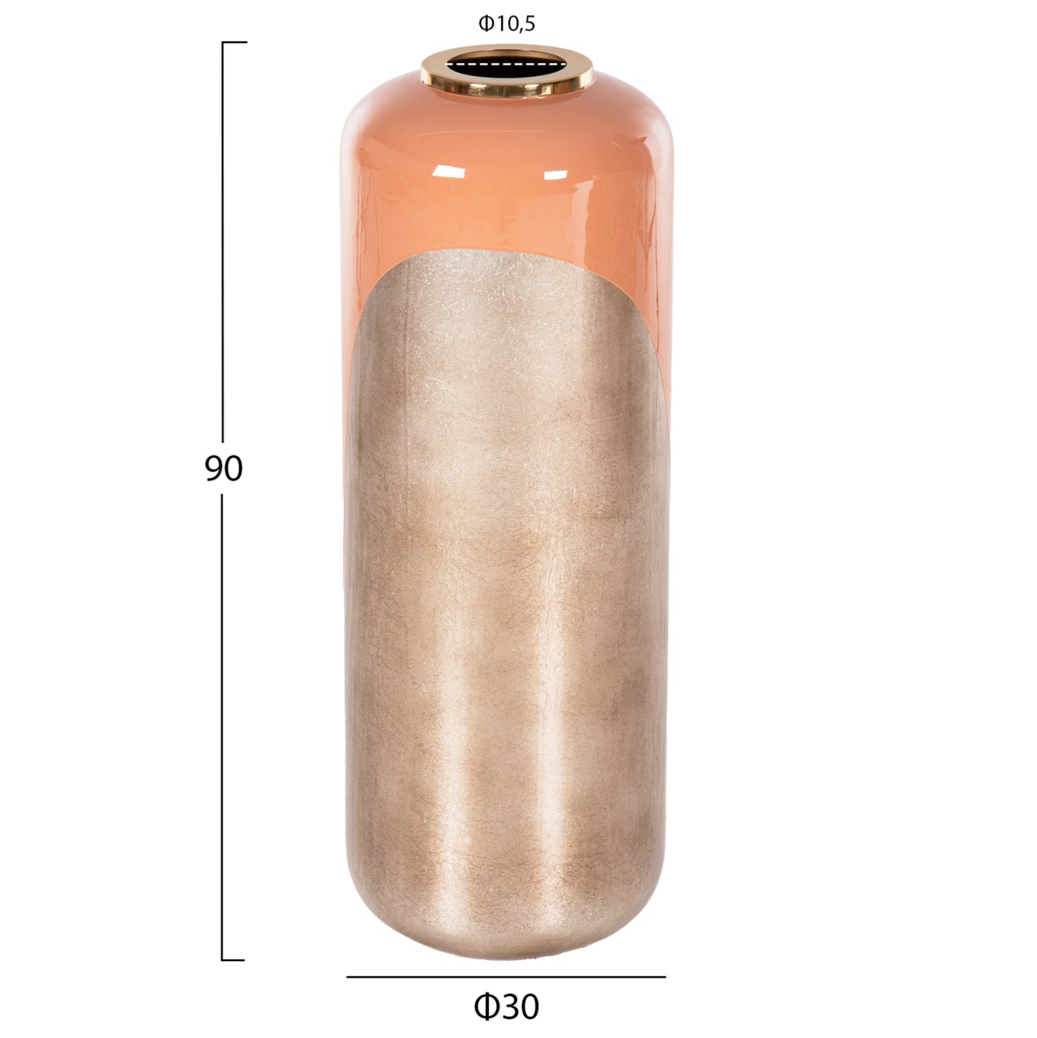 Декоративна подова настолка ваза метал в цвят сьомга-светло меден φ30x90ηсм