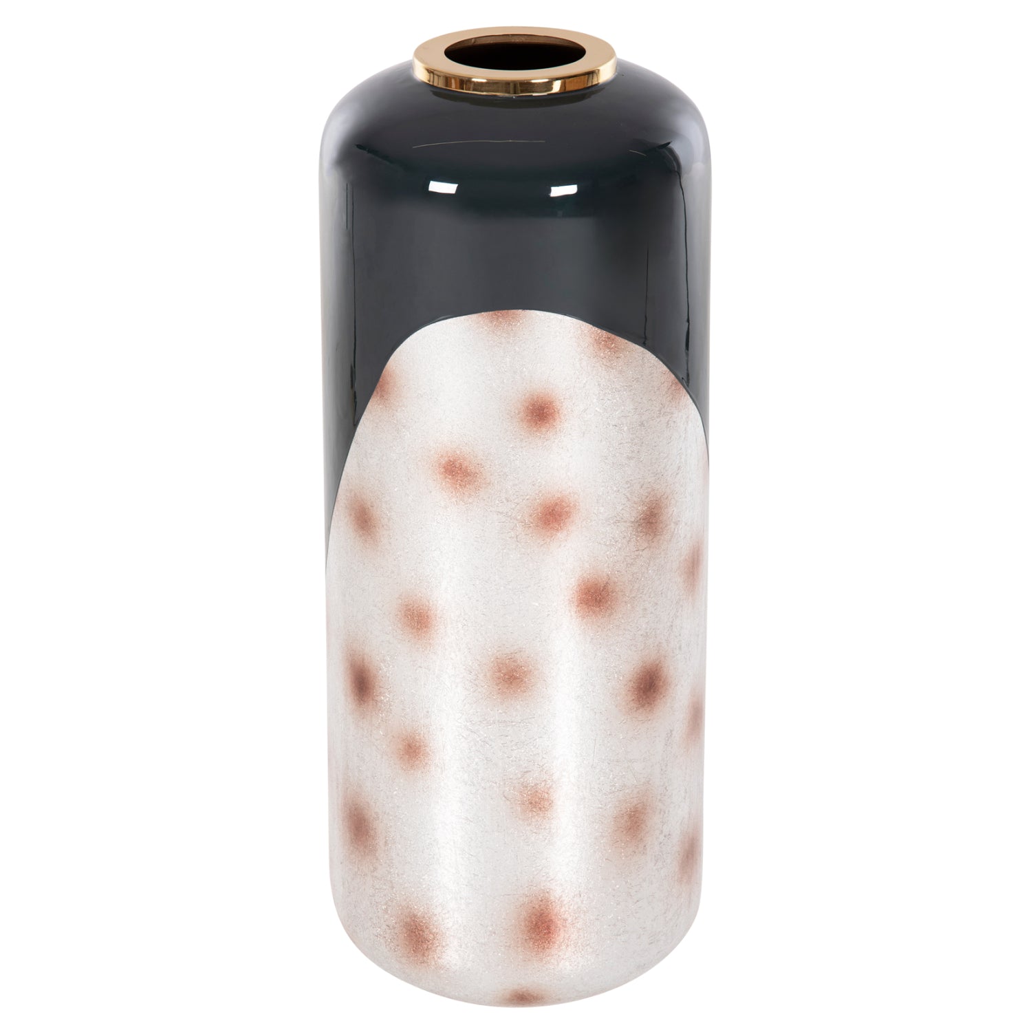 Декоративна подова ваза метал в цвят въглищно синьо-сребърно φ30x80υсм