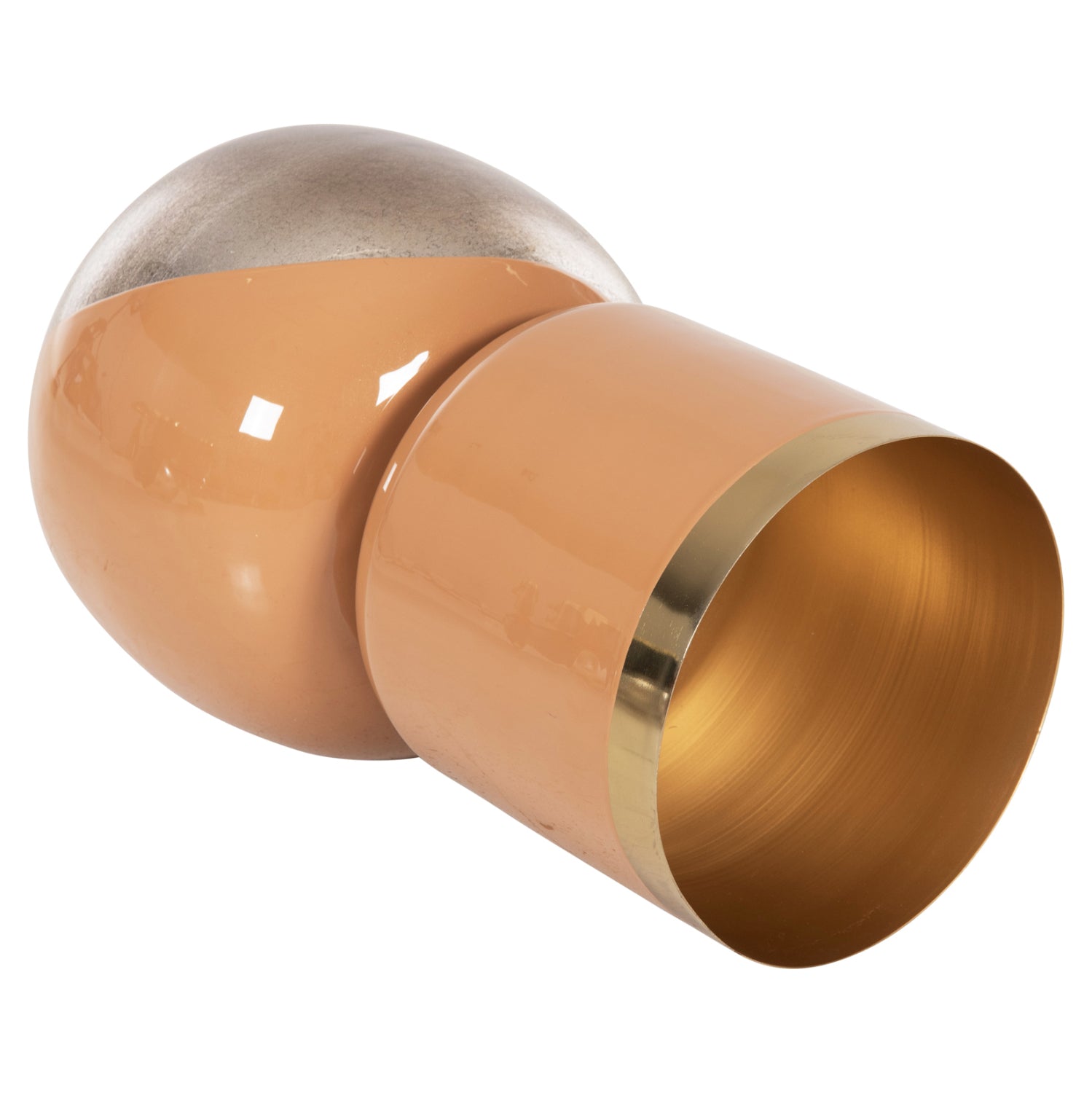 Декоративна настолна декоративна метална ваза цвят сьомга-сребърна полирана φ21x37.5h