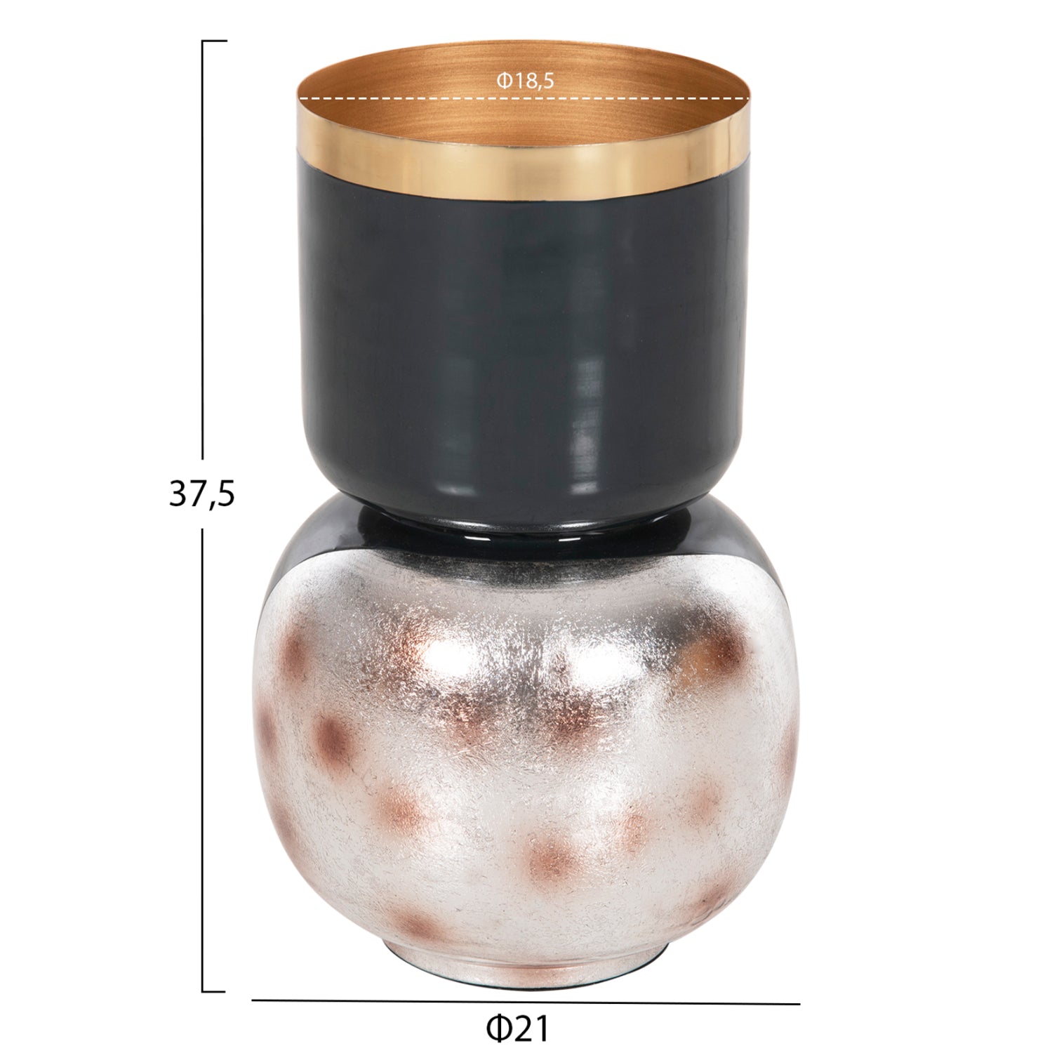 Декоративна настолна декоративна ваза метална, синьо-въгленово-сребърна φ21x37.5h