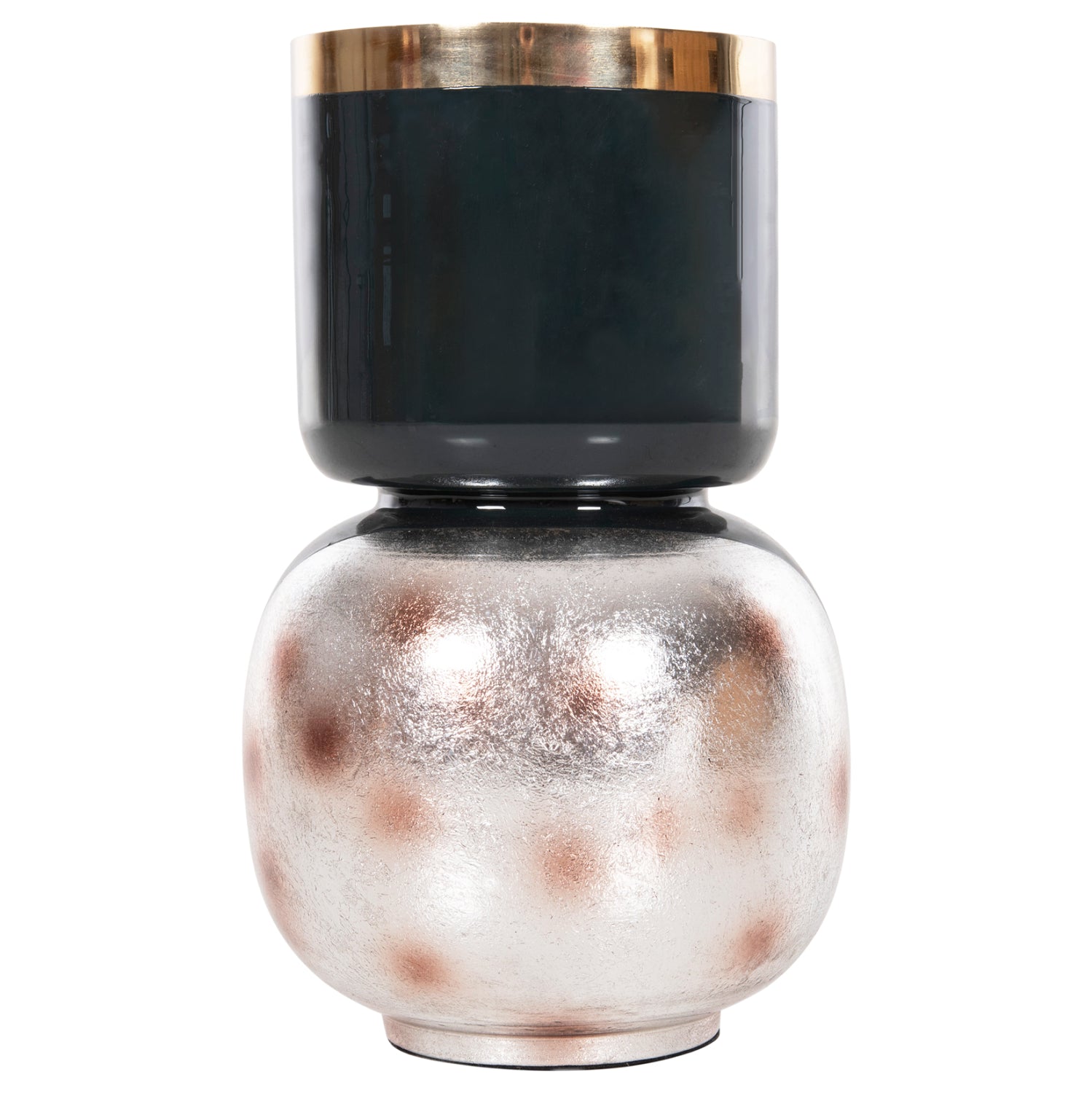 Декоративна настолна декоративна ваза метална, синьо-въгленово-сребърна φ21x37.5h