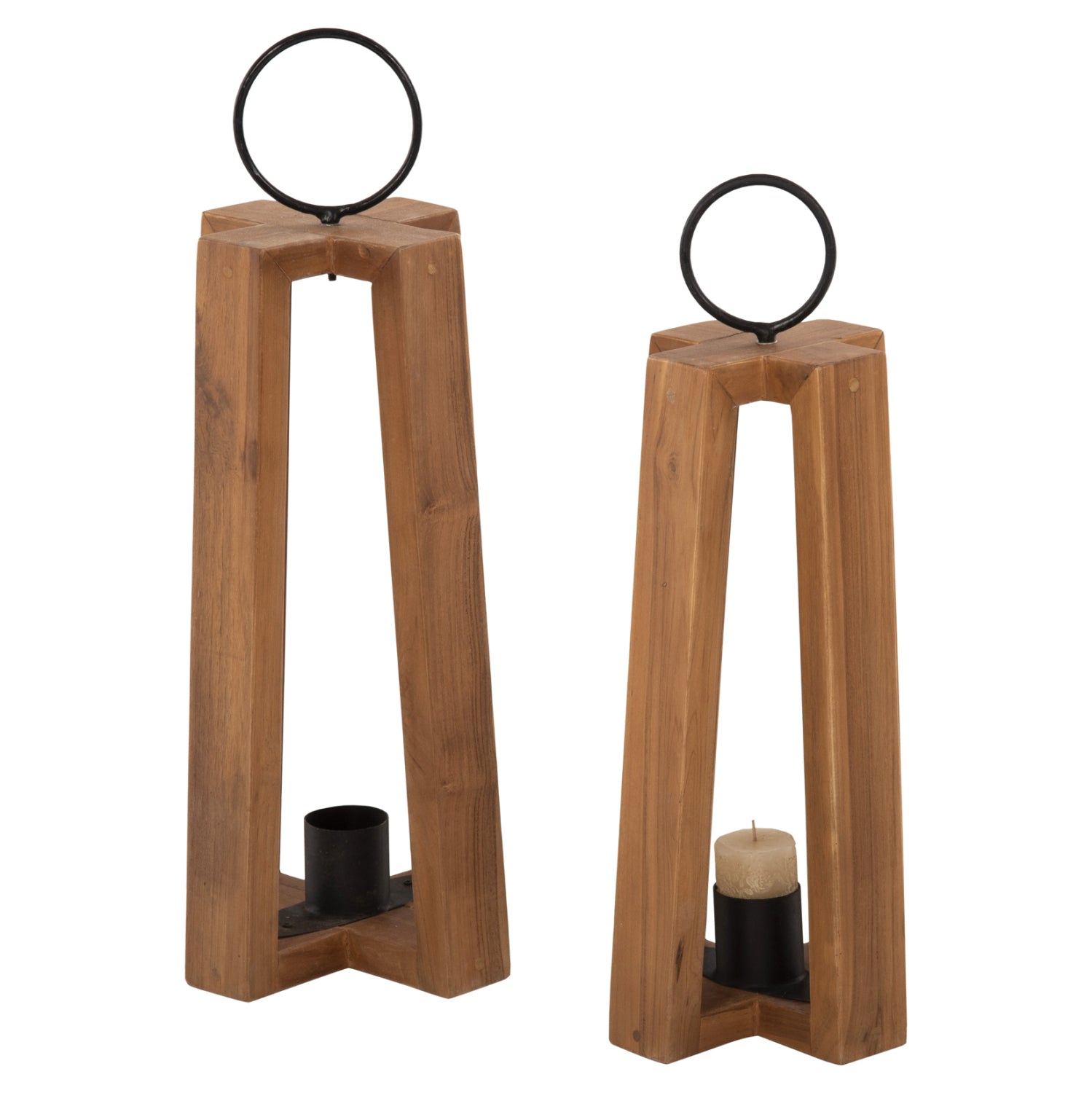 Комплект фенери от тиково дърво натурал 24x24x50-61