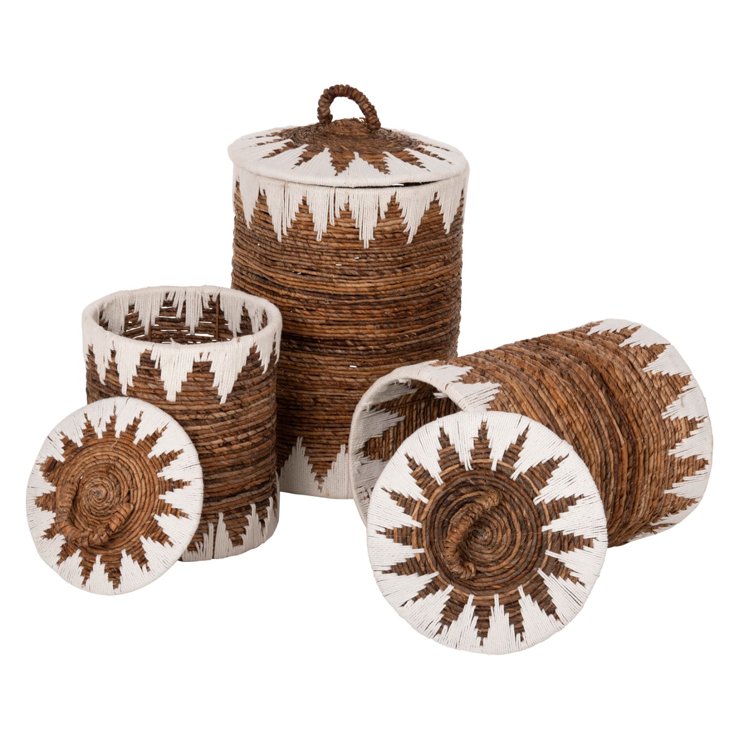 Кошници 3броя с капак ратан натурал Φ42x63