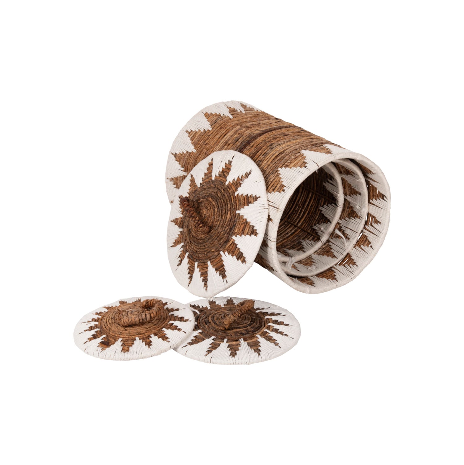 Кошници 3броя с капак ратан натурал Φ42x63