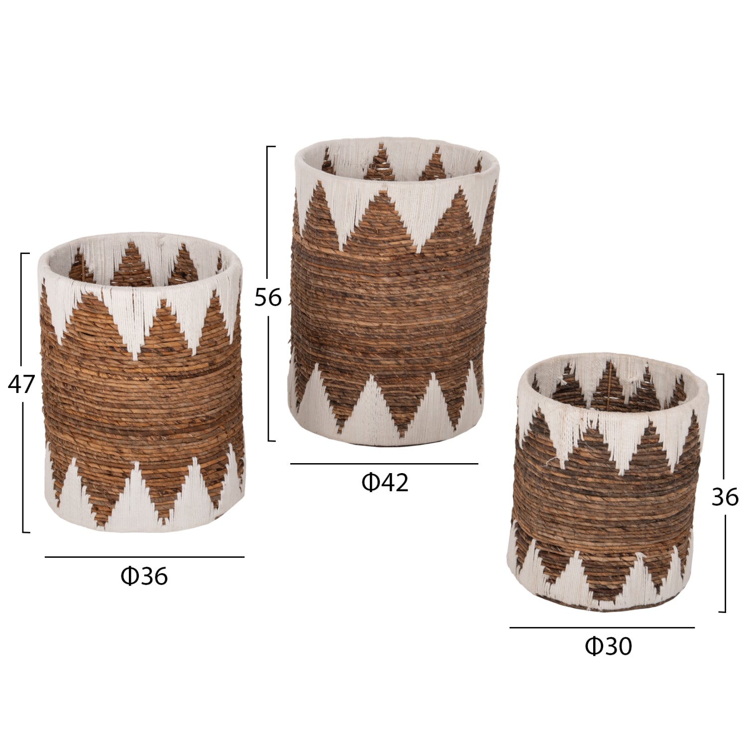 Кошници 3броя -натурал ратан Φ42x56Всм