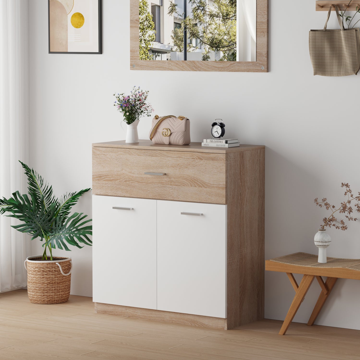 Шкаф за обувки DIONNE -цвят сонама-бял 80x35x84