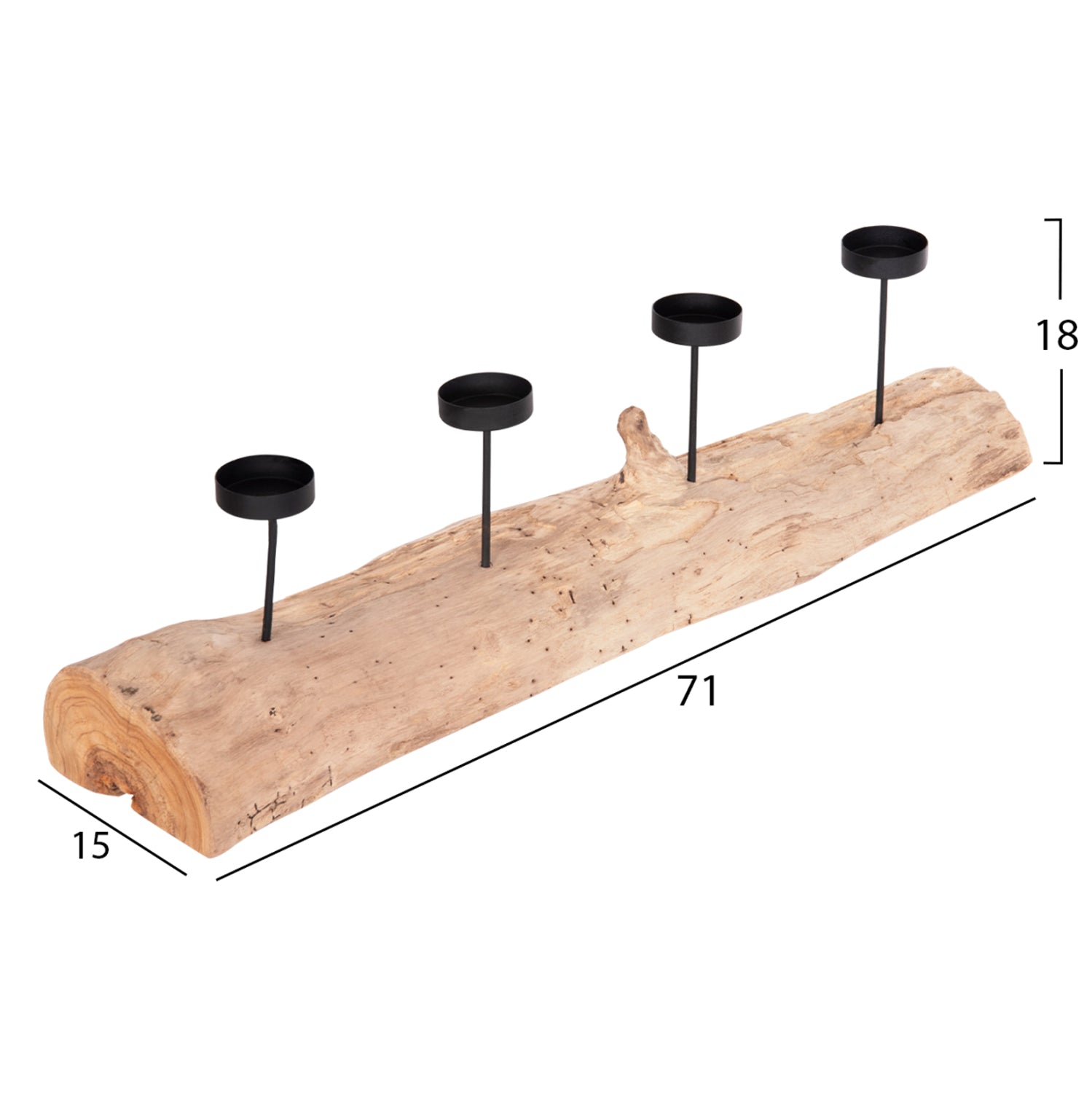 НАСТОЛЕН СВЕЩНИК ДЪРВО ТИК-МЕТАЛ 71х15х17см.