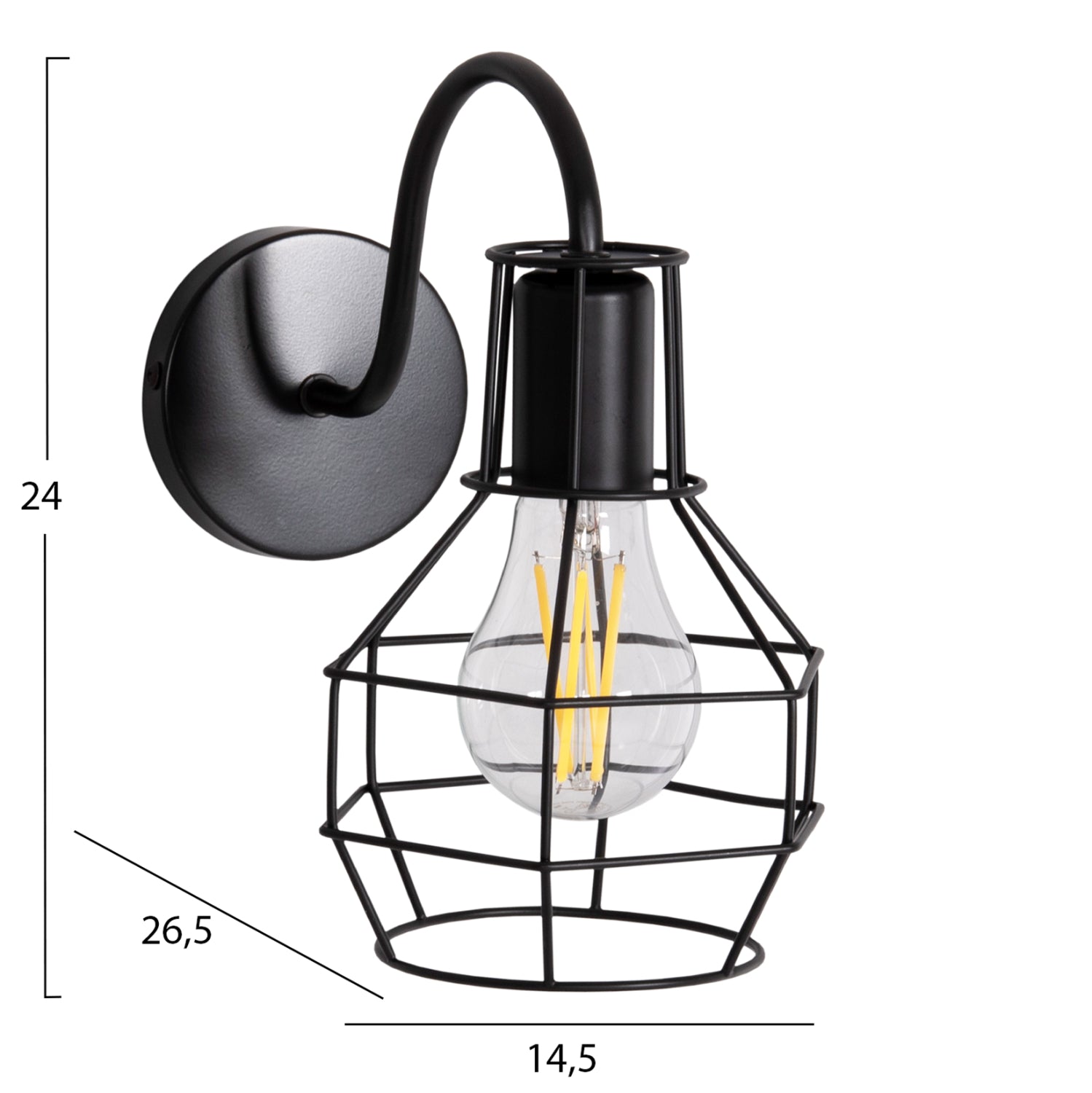 Стенни лампи milid2 метал в черно 14.5x26.5x24см