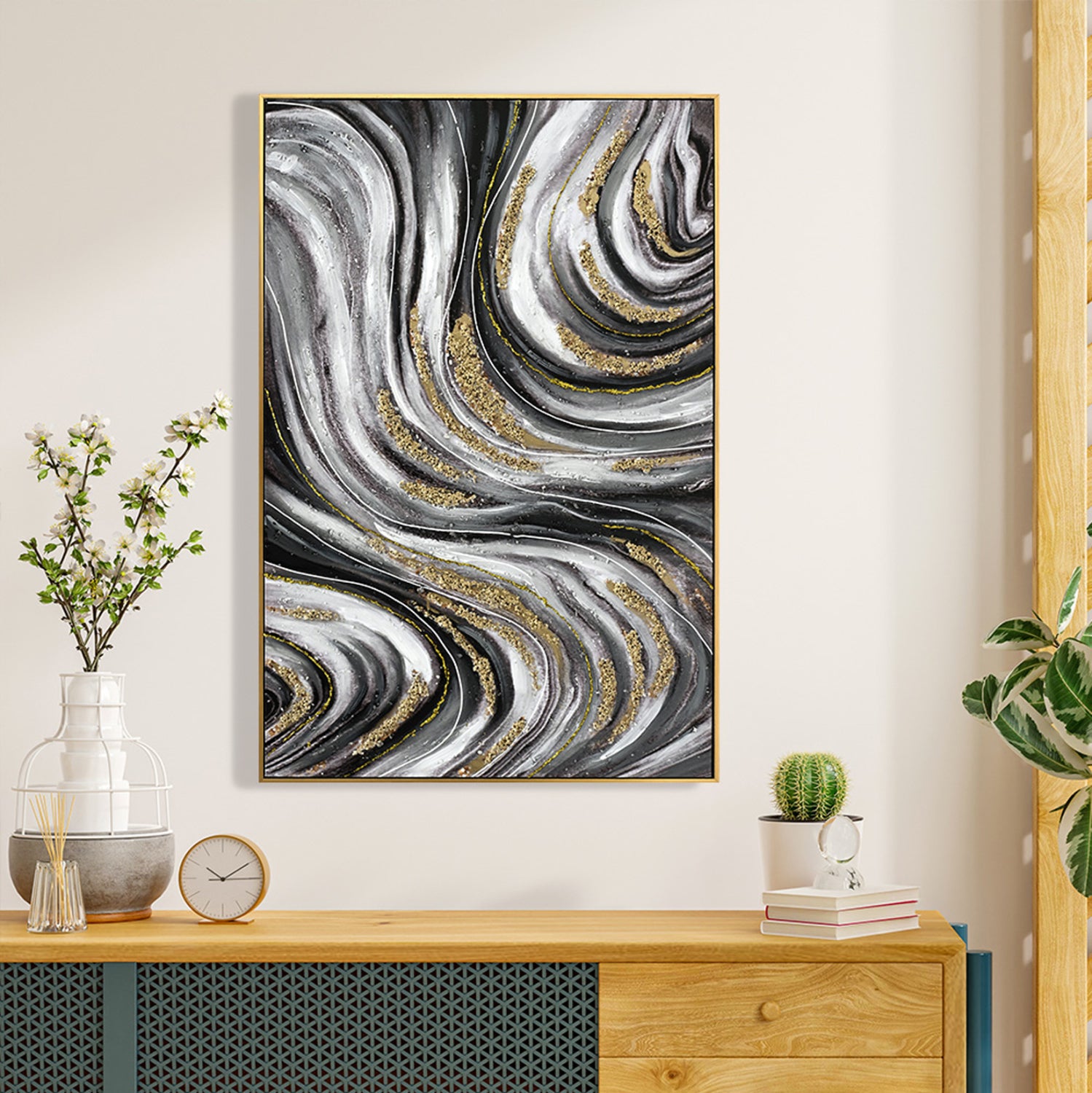 Картина абстрактен принт с бежова рамка 62x4.5x92см.