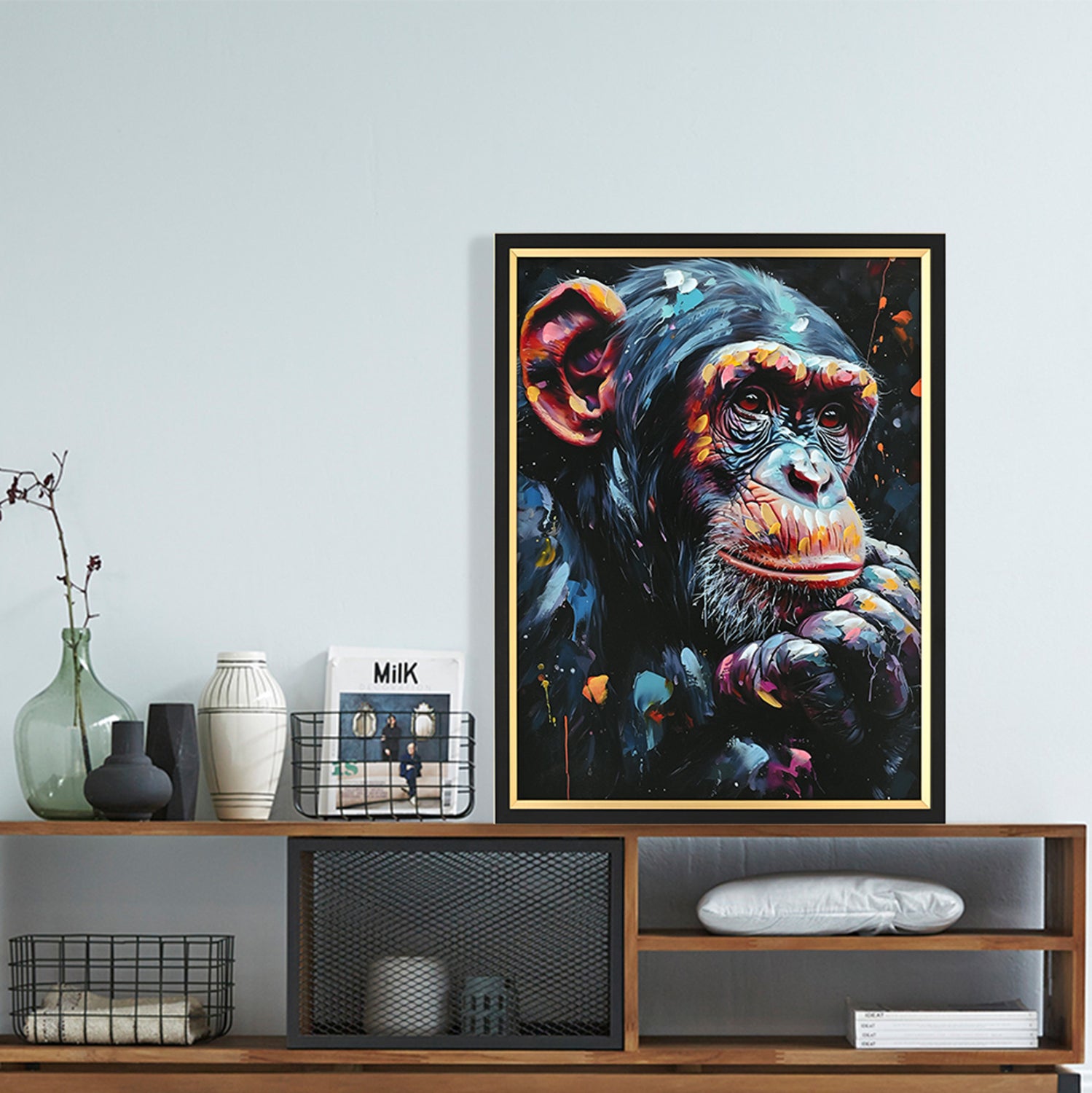 Картина SIMIA маймуна в черна рамка 64x4,5x84