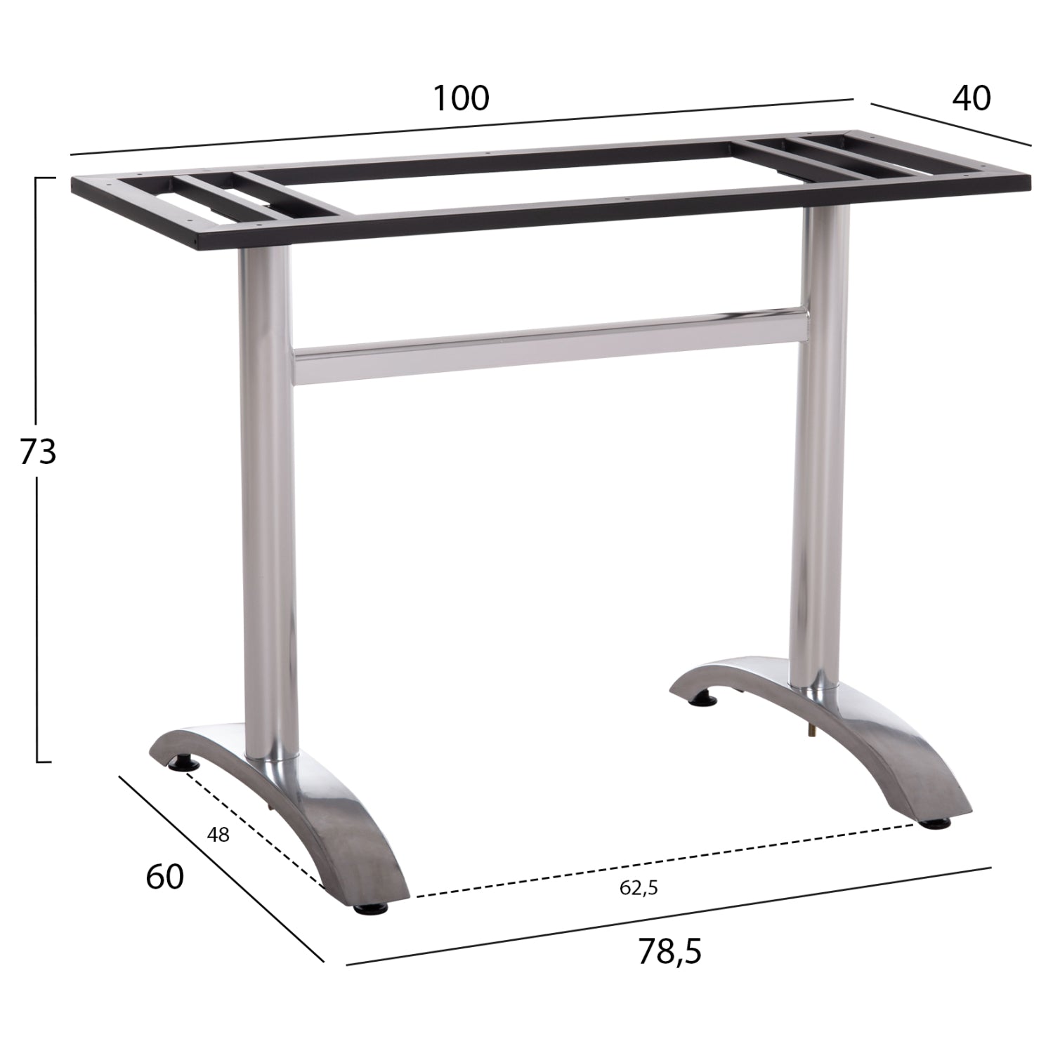 Метална основа за маса 461.13/двойна хромирана с регулатори 100х60х73см.