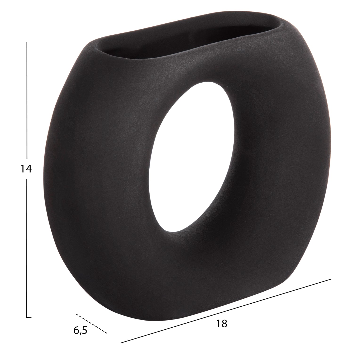 Декоративен керамичен плот за маса елипса черен, мат 18x6.5x14см