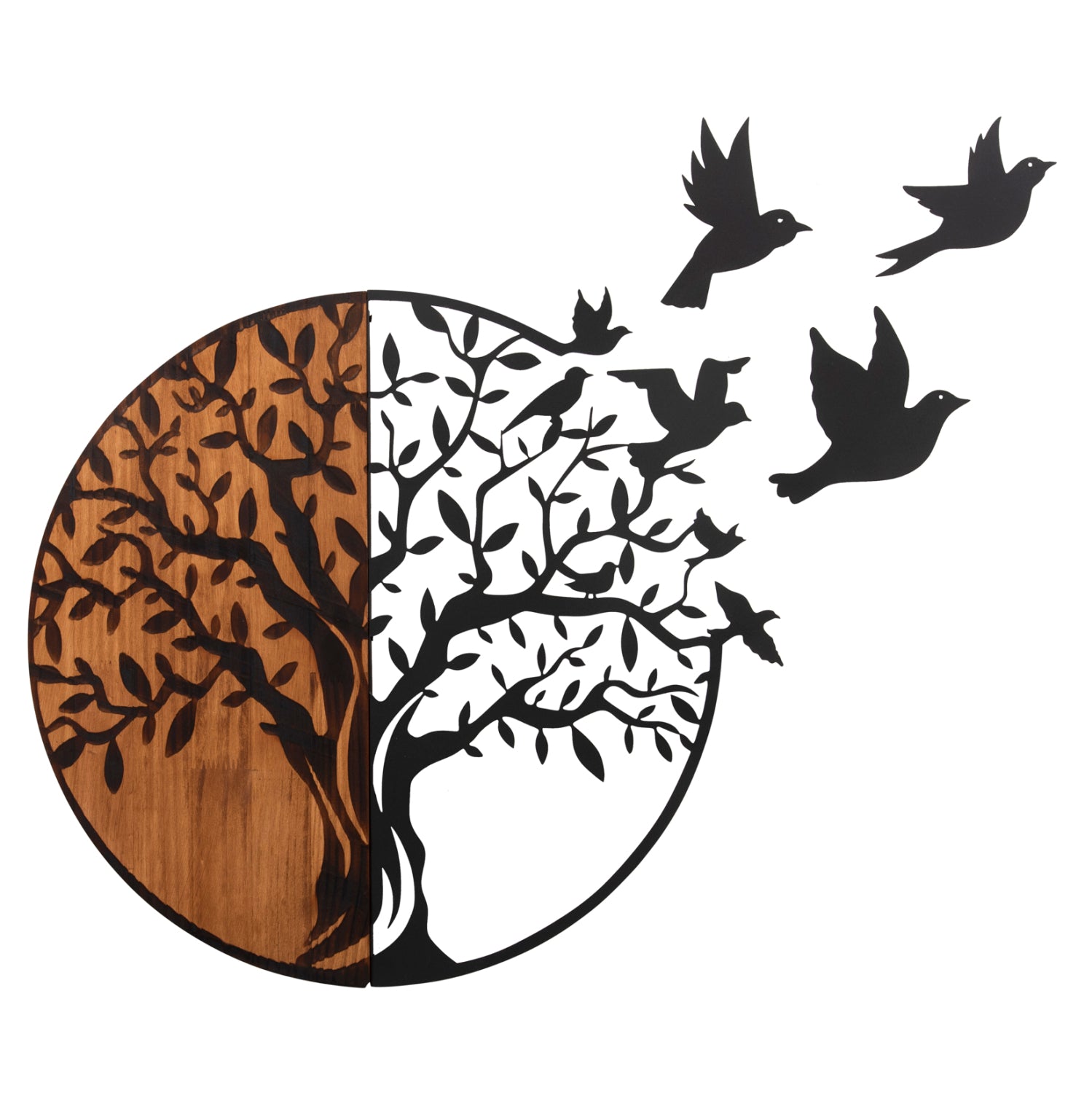 Декорация за стена ILLUSION цвят натурал-черен метал/дърво 56,5x3x56,5