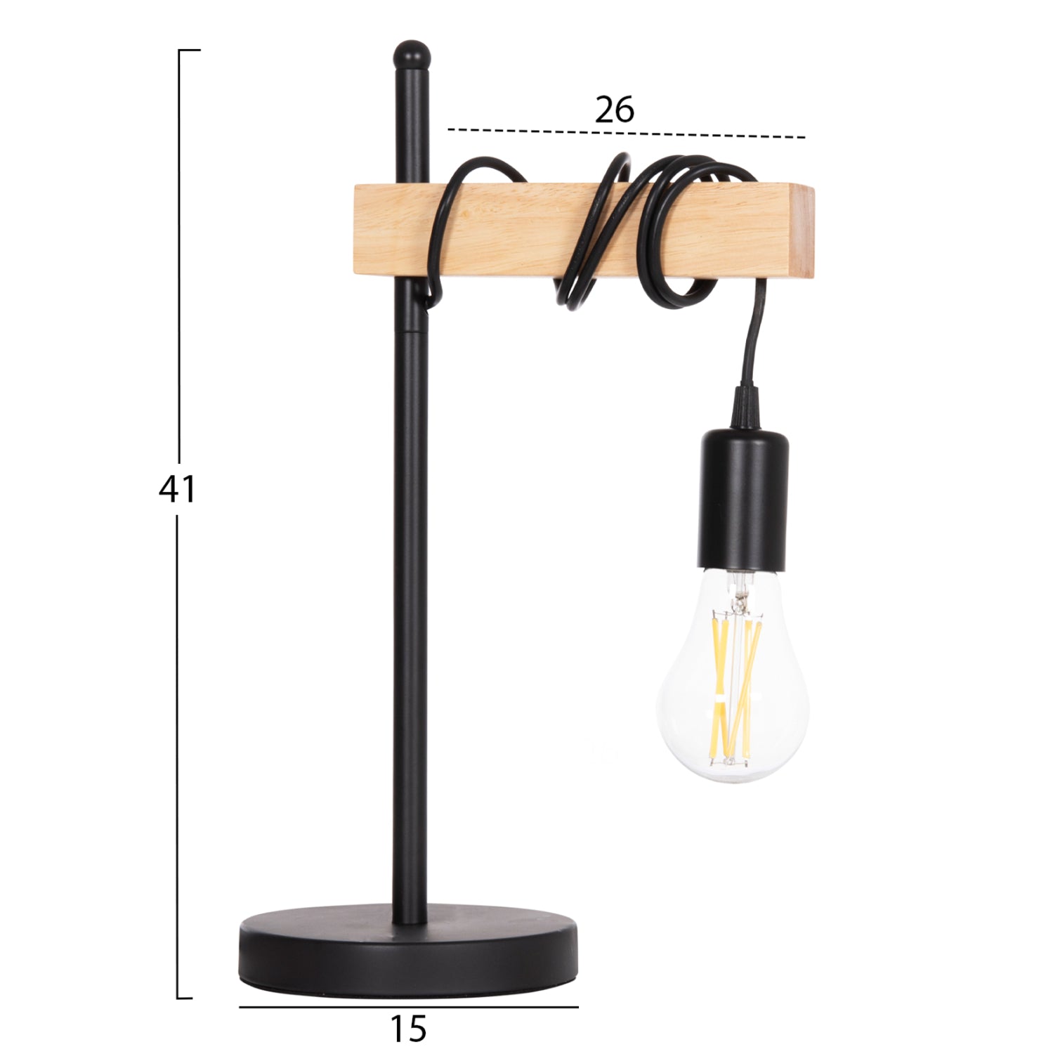 Настолна лампа volks метал-дърво 15x26x41см