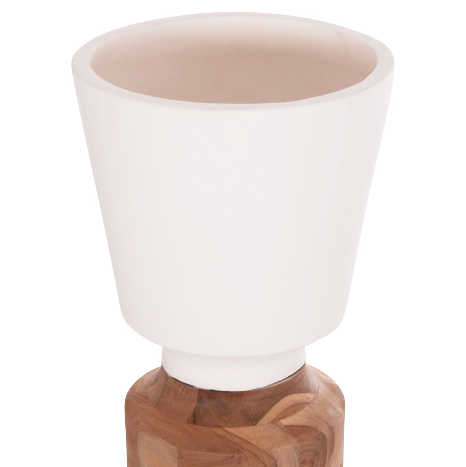 Декоративна подова ваза Nebula, фибър цимент, бял - тиково дърво φ60x115cm