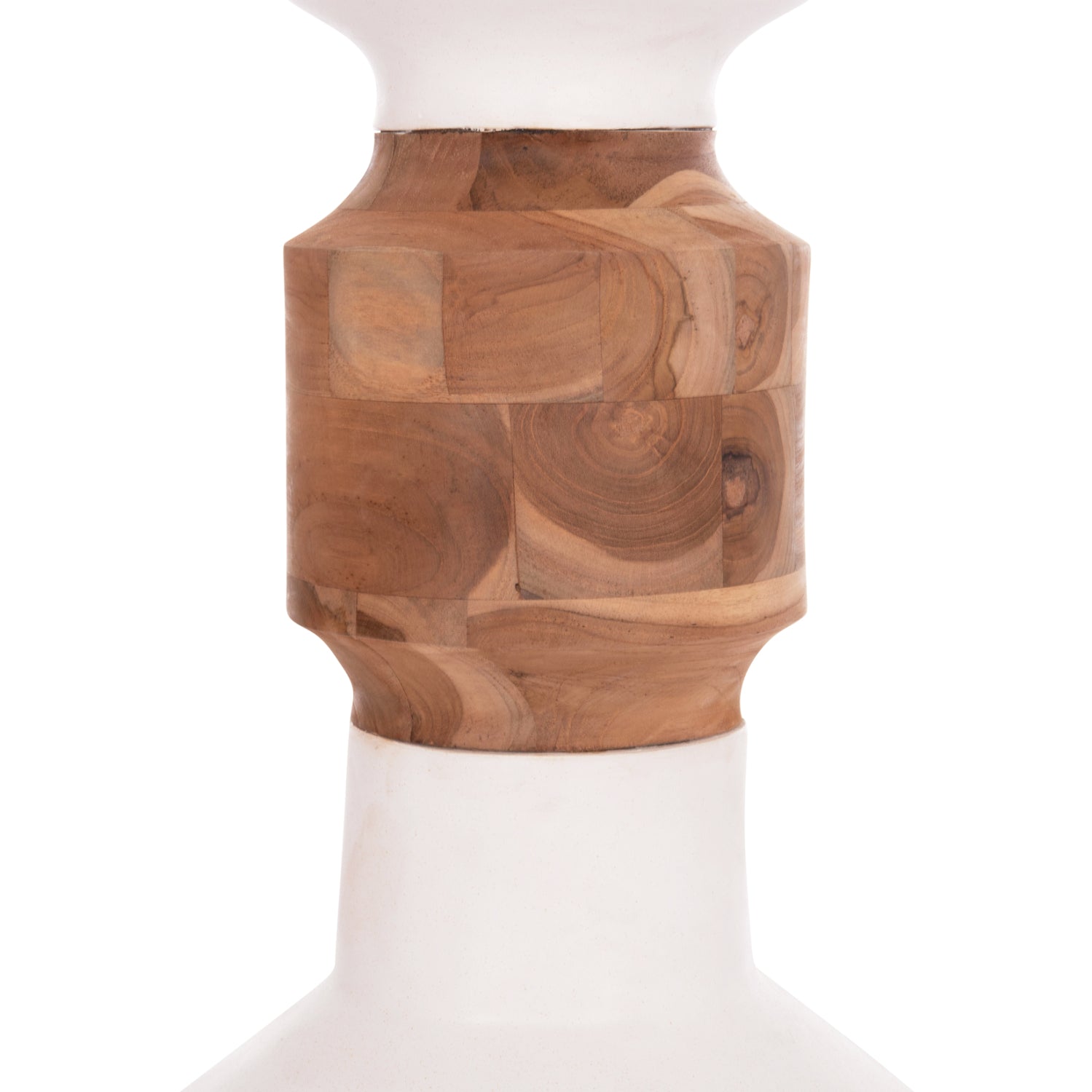 Декоративна подова ваза Nebula, фибър цимент, бял - тиково дърво φ60x115cm