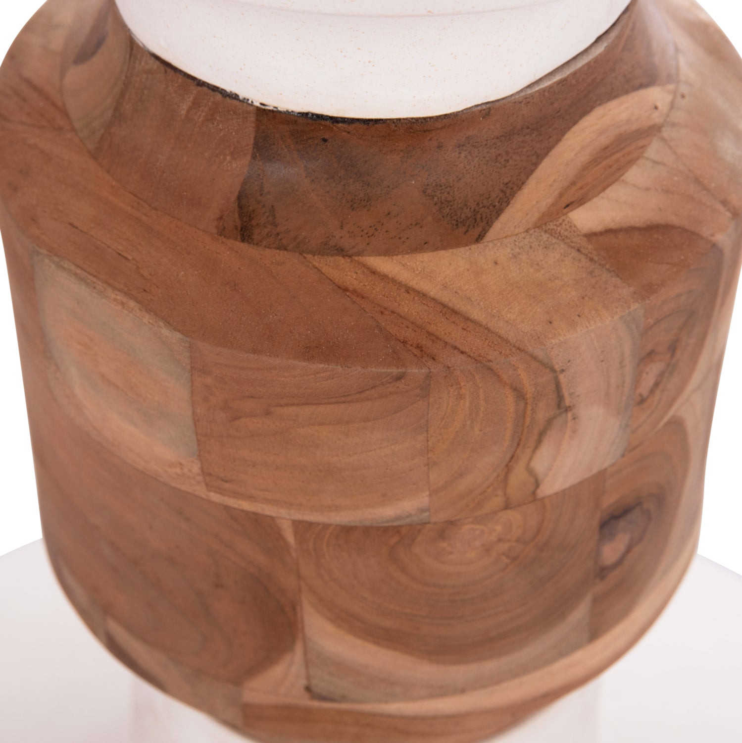 Декоративна подова ваза Nebula, фибър цимент, бял - тиково дърво φ60x115cm