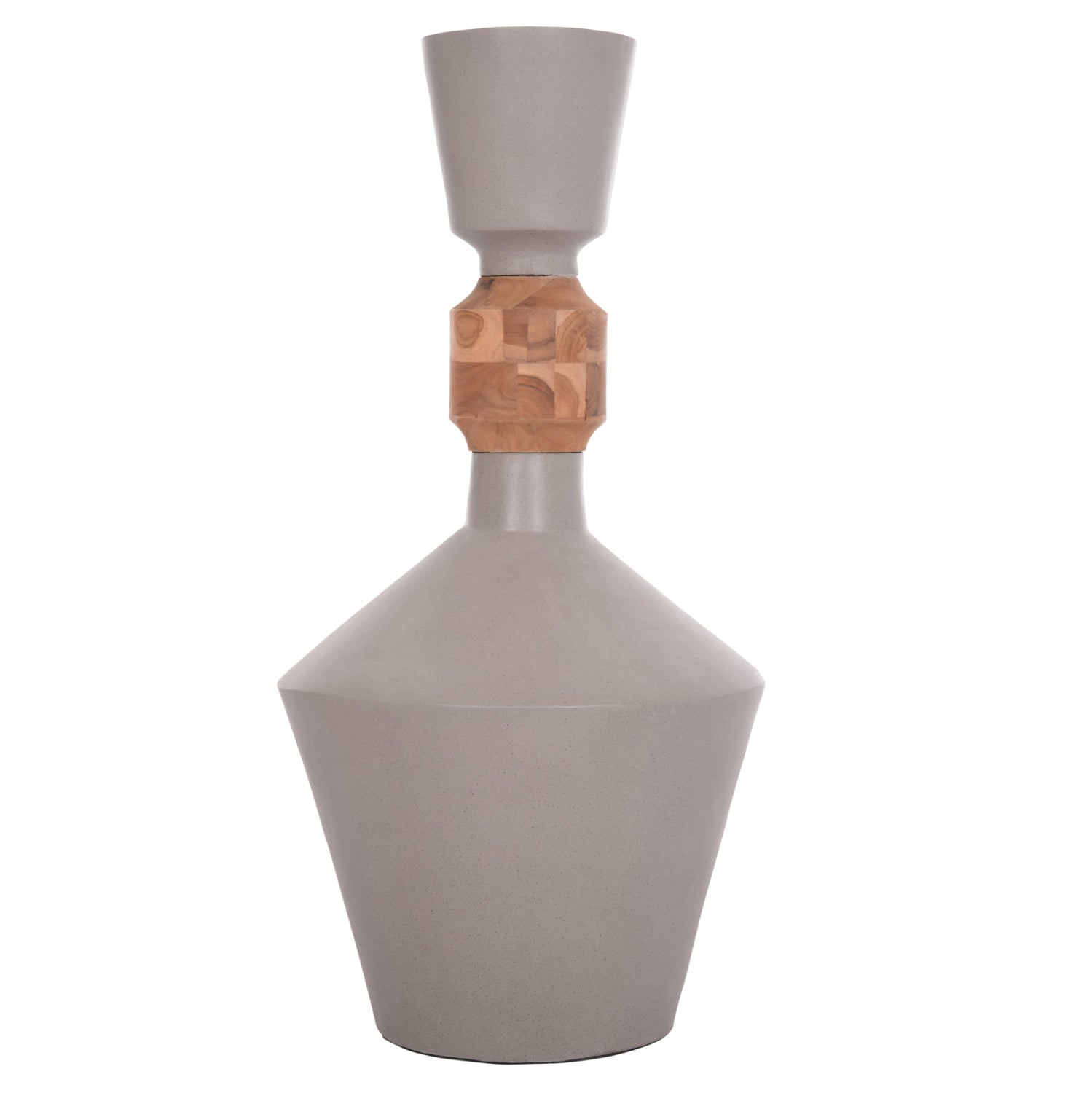 Декоративна подова ваза Nebula фибро цимент сив тиково дърво φ60x115см.