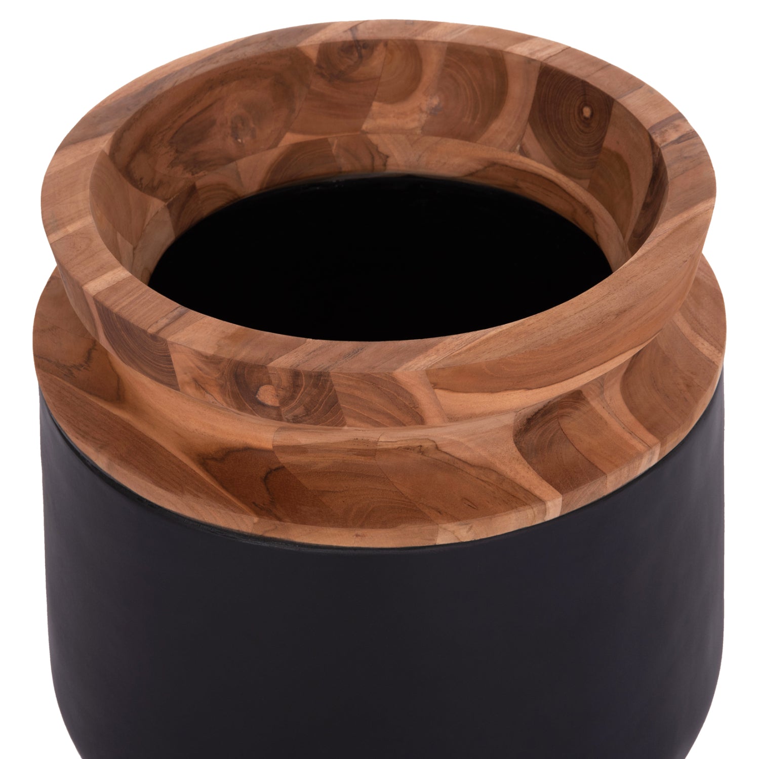 Декоративна подова ваза Линтер фибро цимент черен--тиково дърво φ41x47hcm.