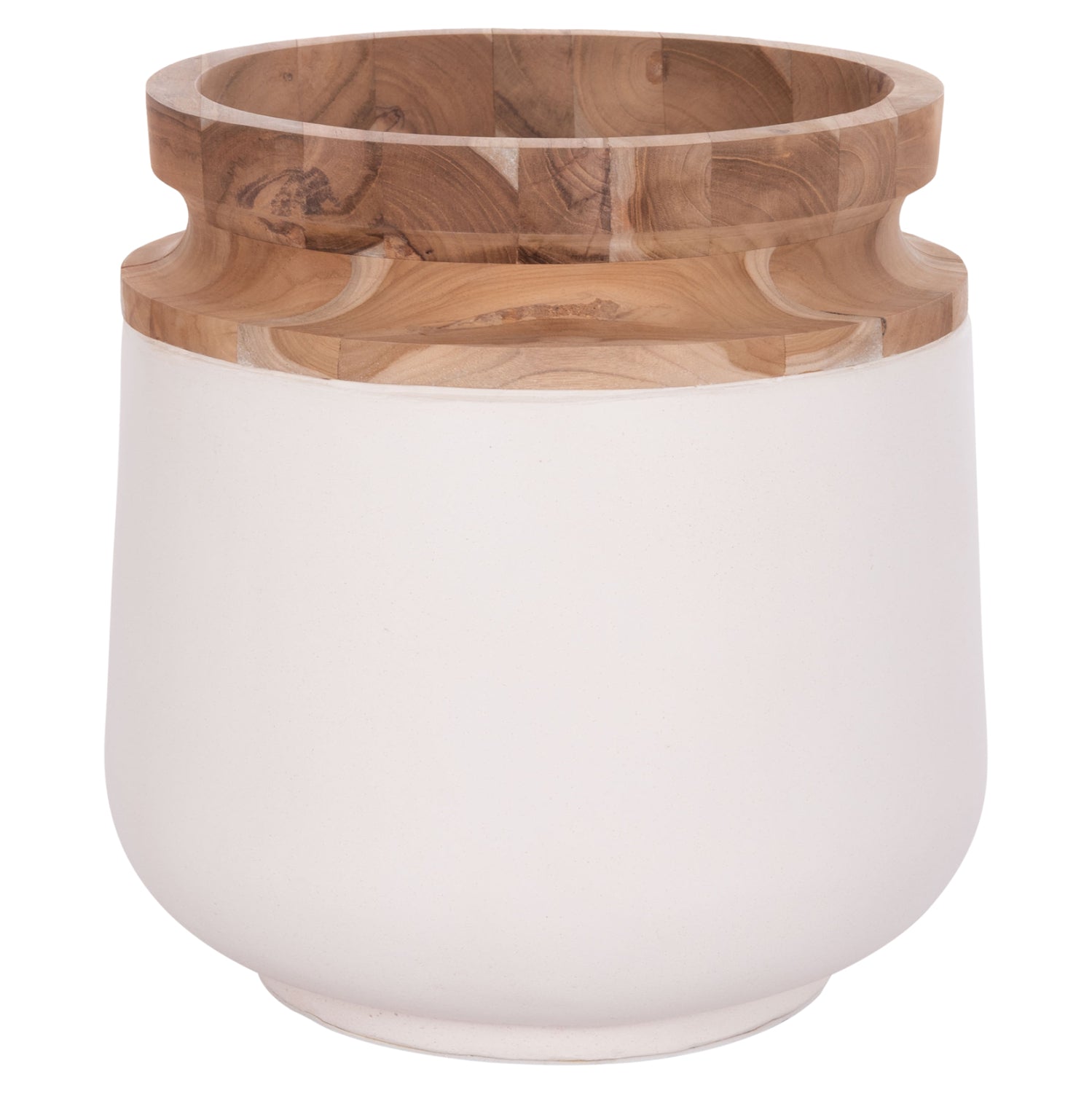 Декоративна подова ваза Линтер фибро цимент бял--тиково дърво φ41x47hcm.