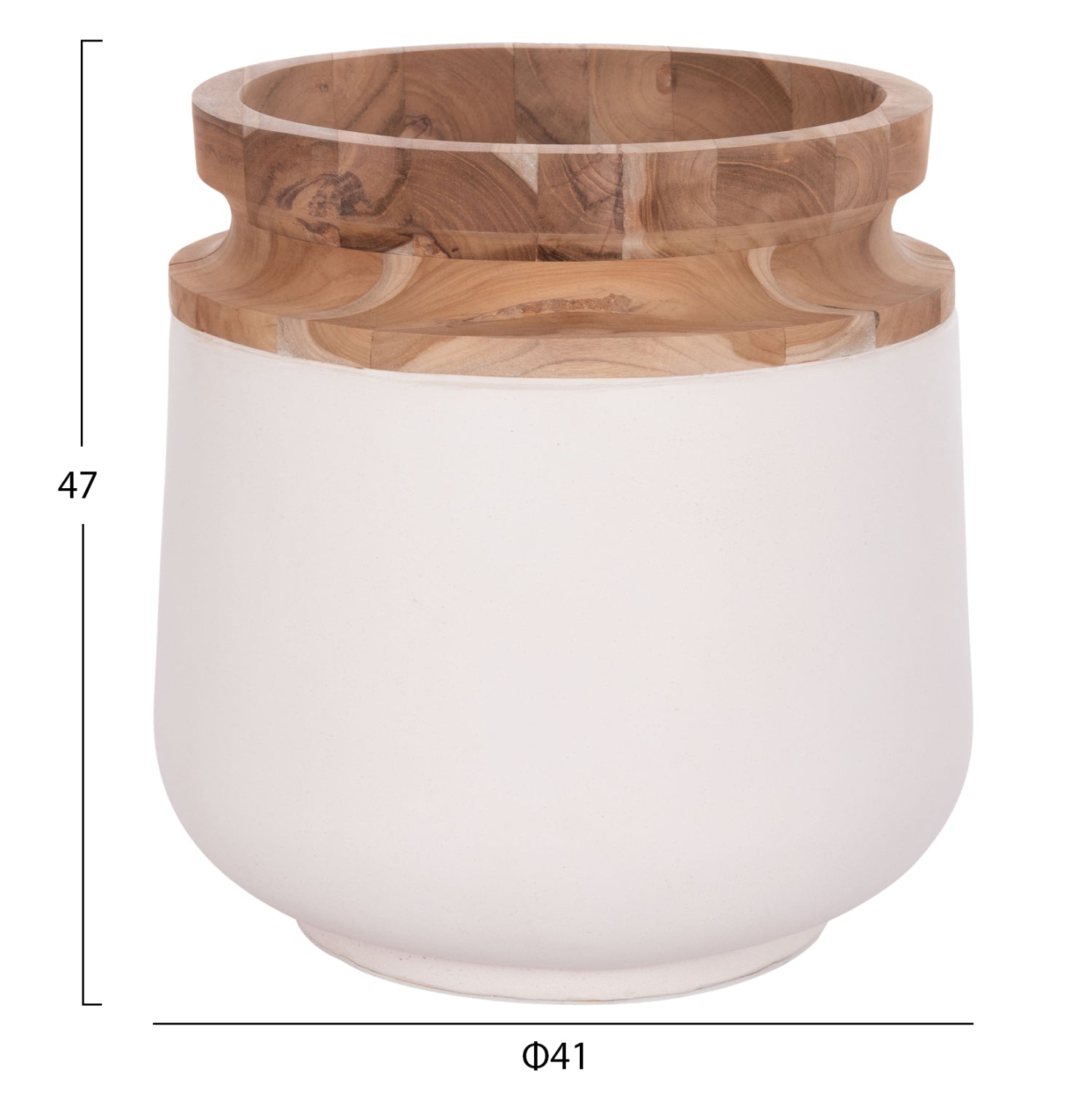 Декоративна подова ваза Линтер фибро цимент бял--тиково дърво φ41x47hcm.