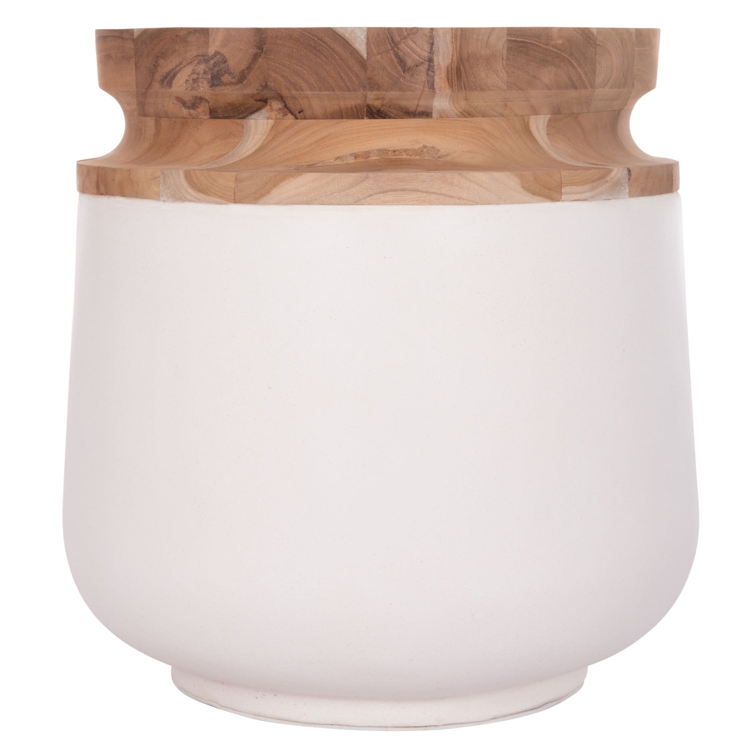 Декоративна подова ваза Линтер фибро цимент бял--тиково дърво φ41x47hcm.