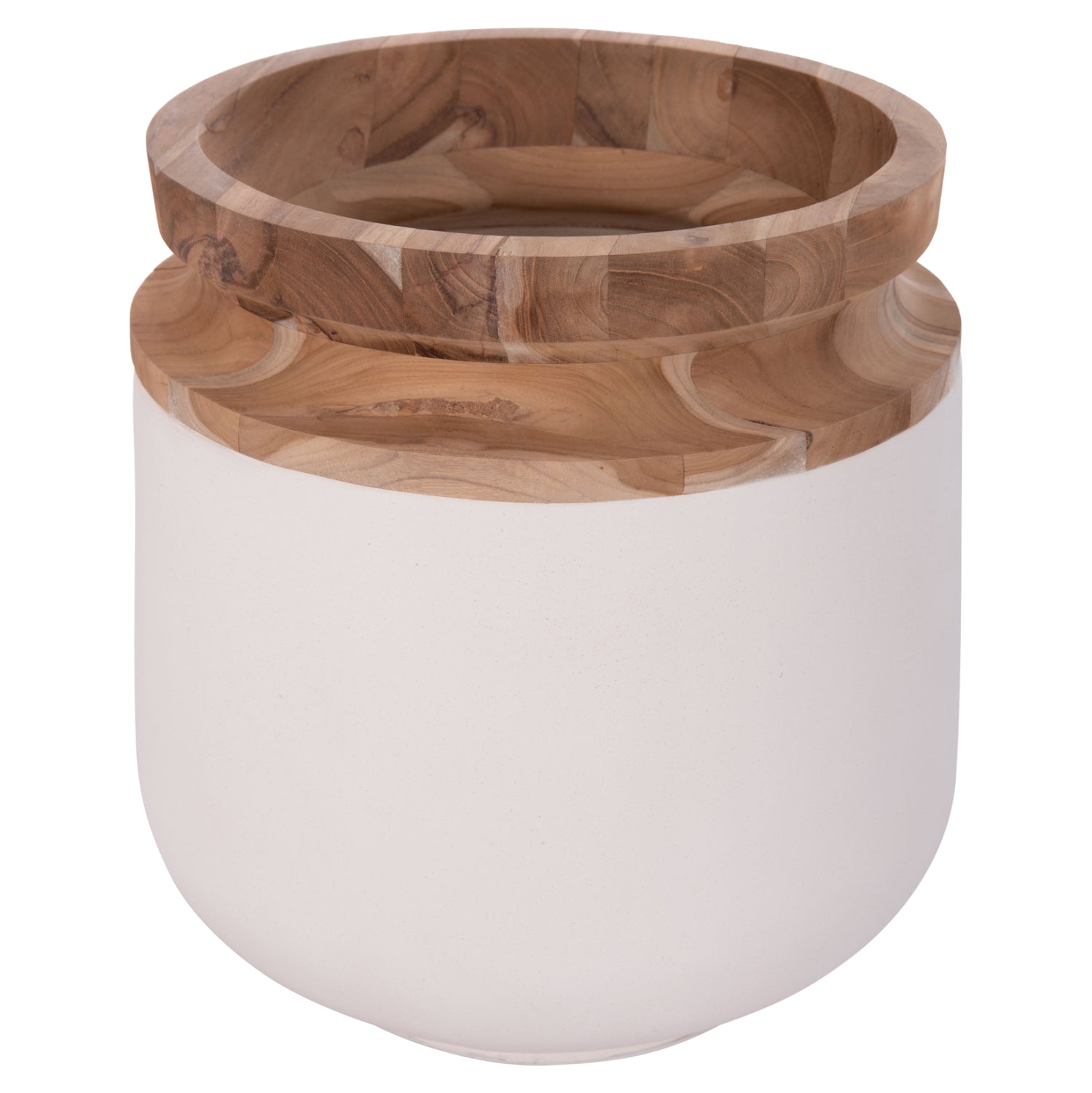 Декоративна подова ваза Линтер фибро цимент бял--тиково дърво φ41x47hcm.