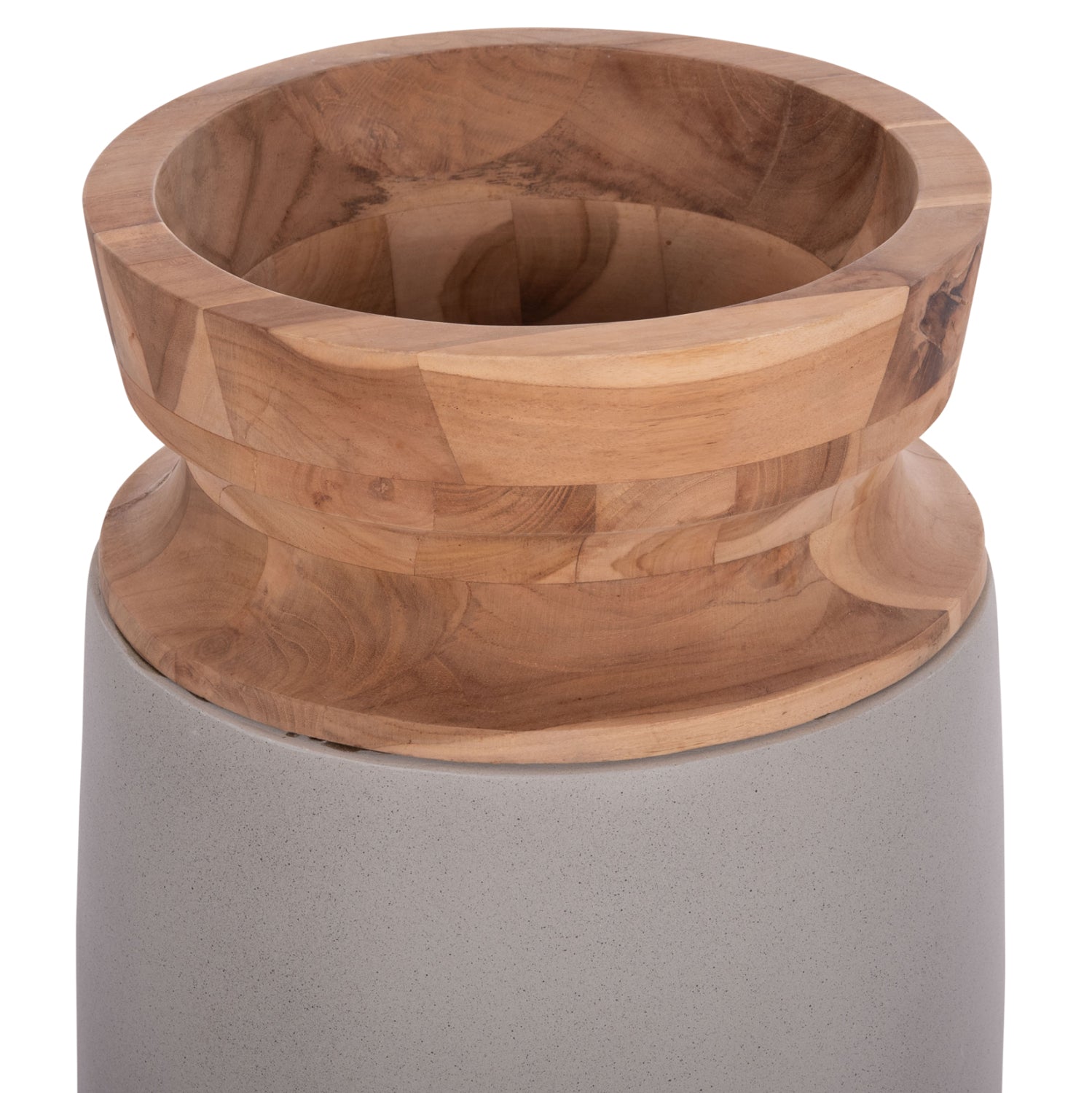 Декоративна подова ваза Линтер фибро цимент сив--тиково дърво φ34x60hcm.