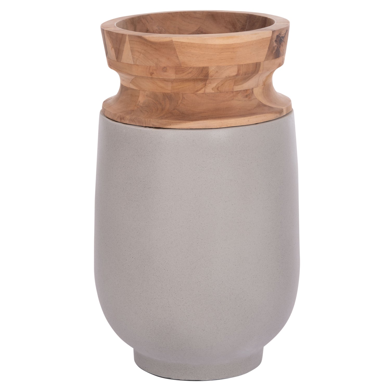 Декоративна подова ваза Линтер фибро цимент сив--тиково дърво φ34x60hcm.