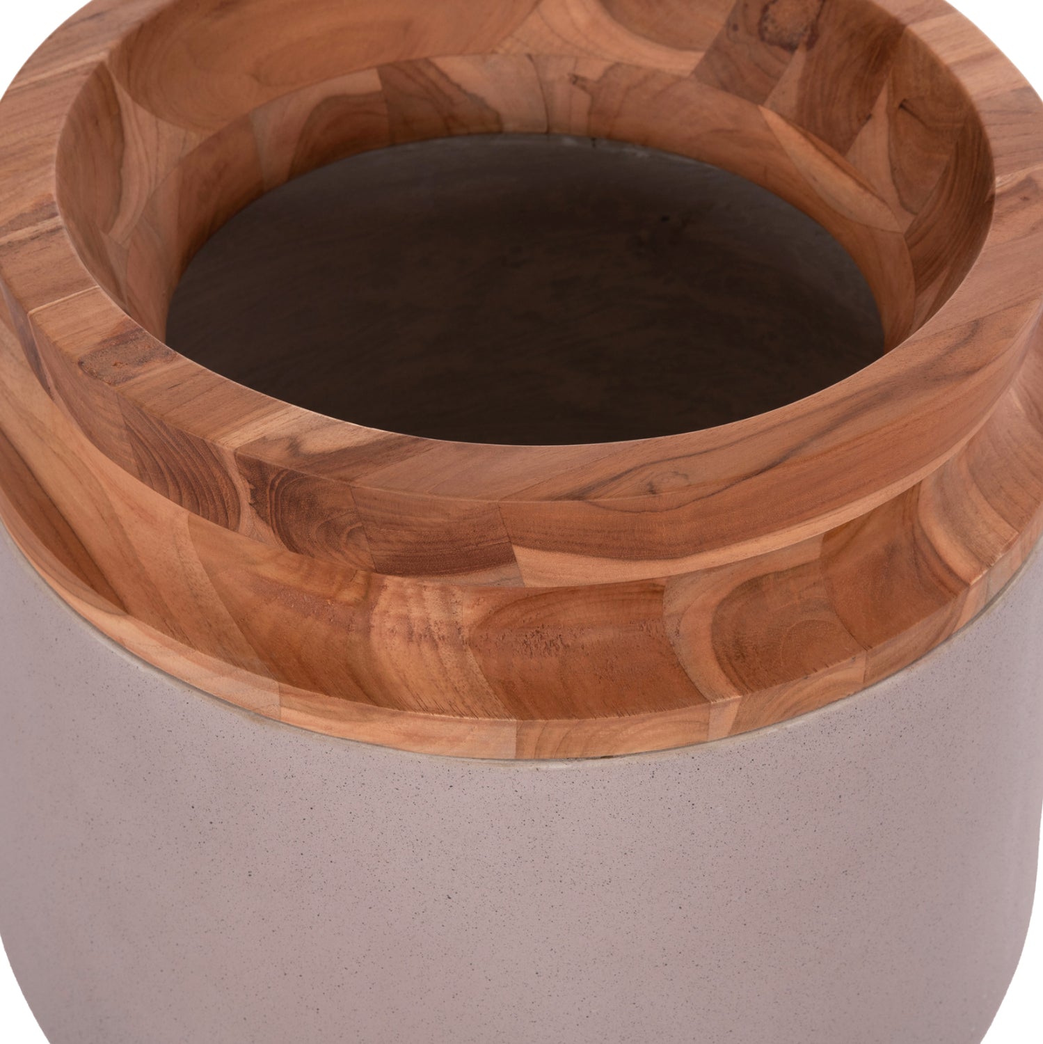 Декоративна подова ваза Интер фибро цимент сив мат--тиково дърво φ41x47h