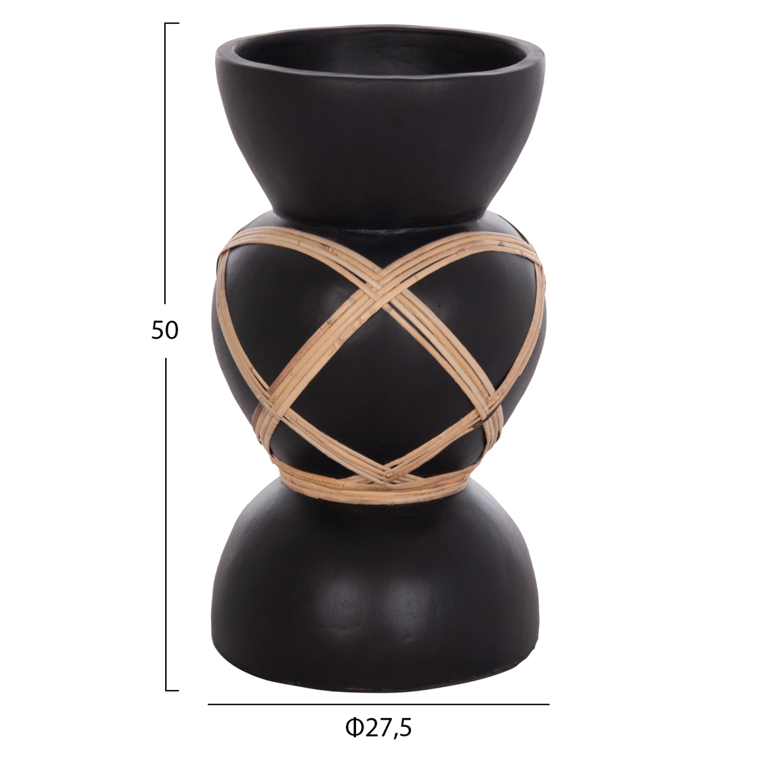 Декоративна подова ваза Мaynard фибро цимент /черен ратан φ27.5x50h