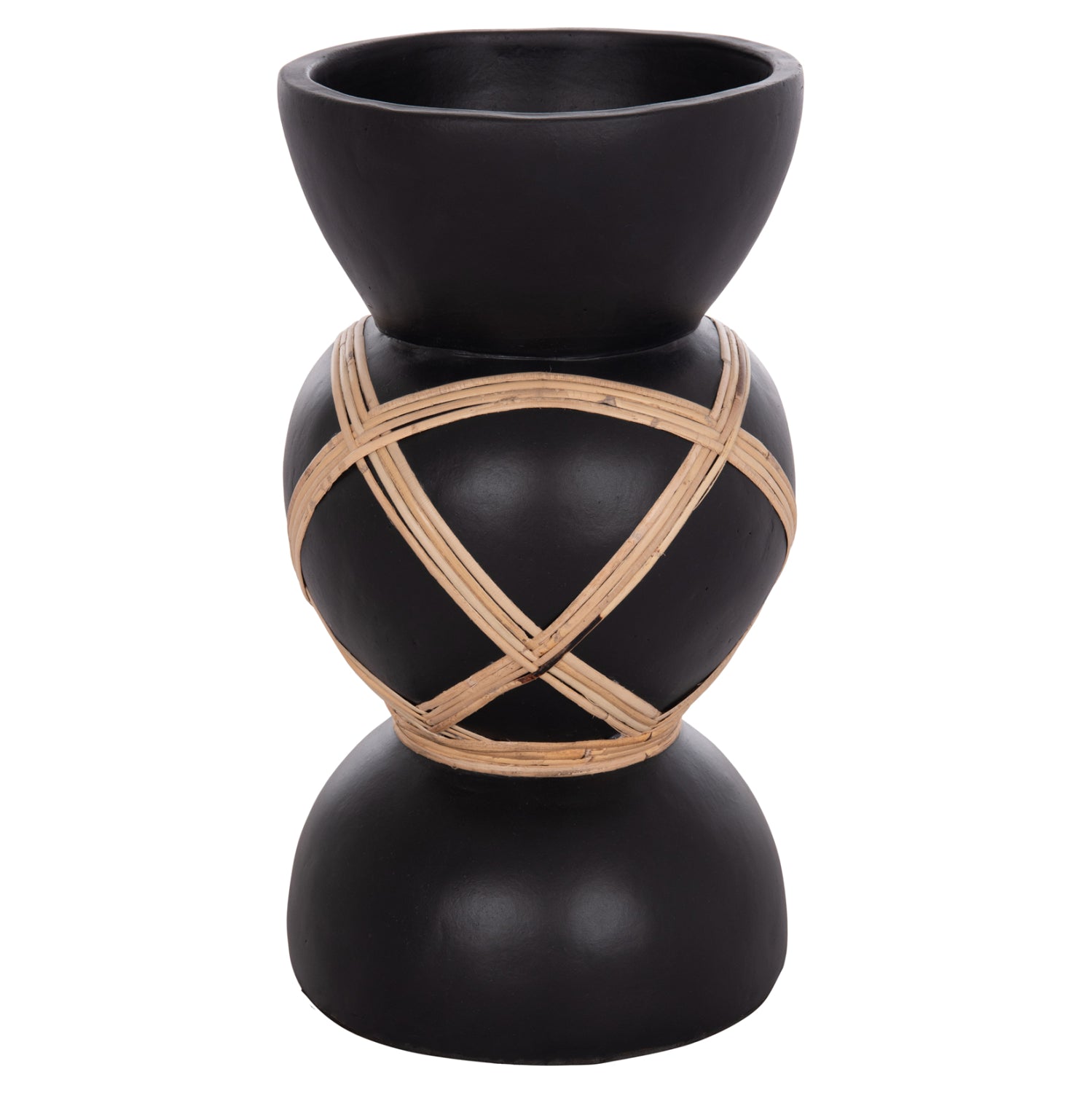 Декоративна подова ваза Мaynard фибро цимент /черен ратан φ27.5x50h