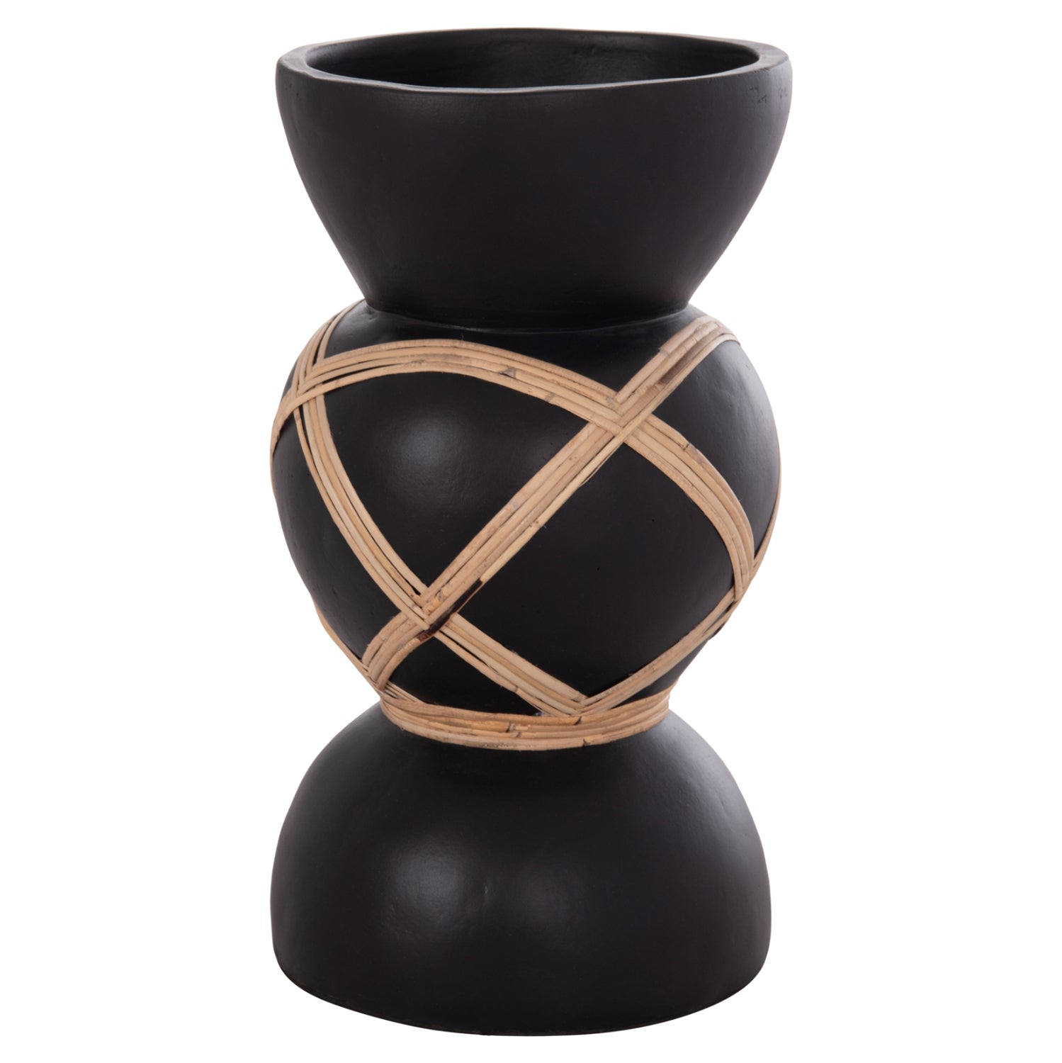 Декоративна подова ваза Мaynard фибро цимент /черен ратан φ27.5x50h