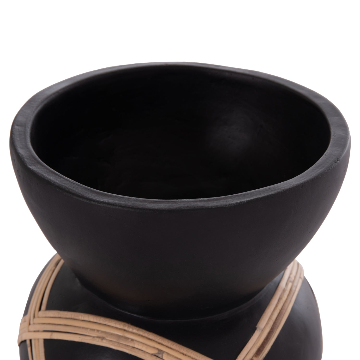 Декоративна подова ваза Мaynard фибро цимент /черен ратан φ27.5x50h