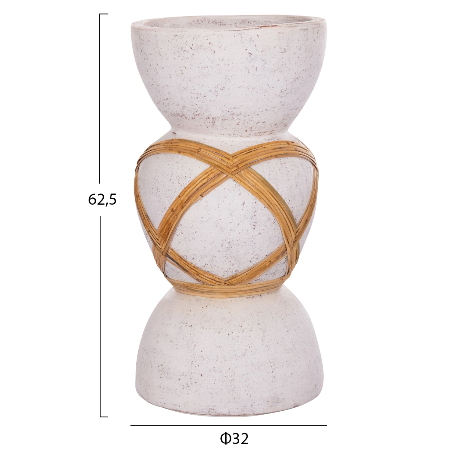 Декоративна подова ваза Мaynard от фибро цимент, бяла, ратан φ32x62.5всм