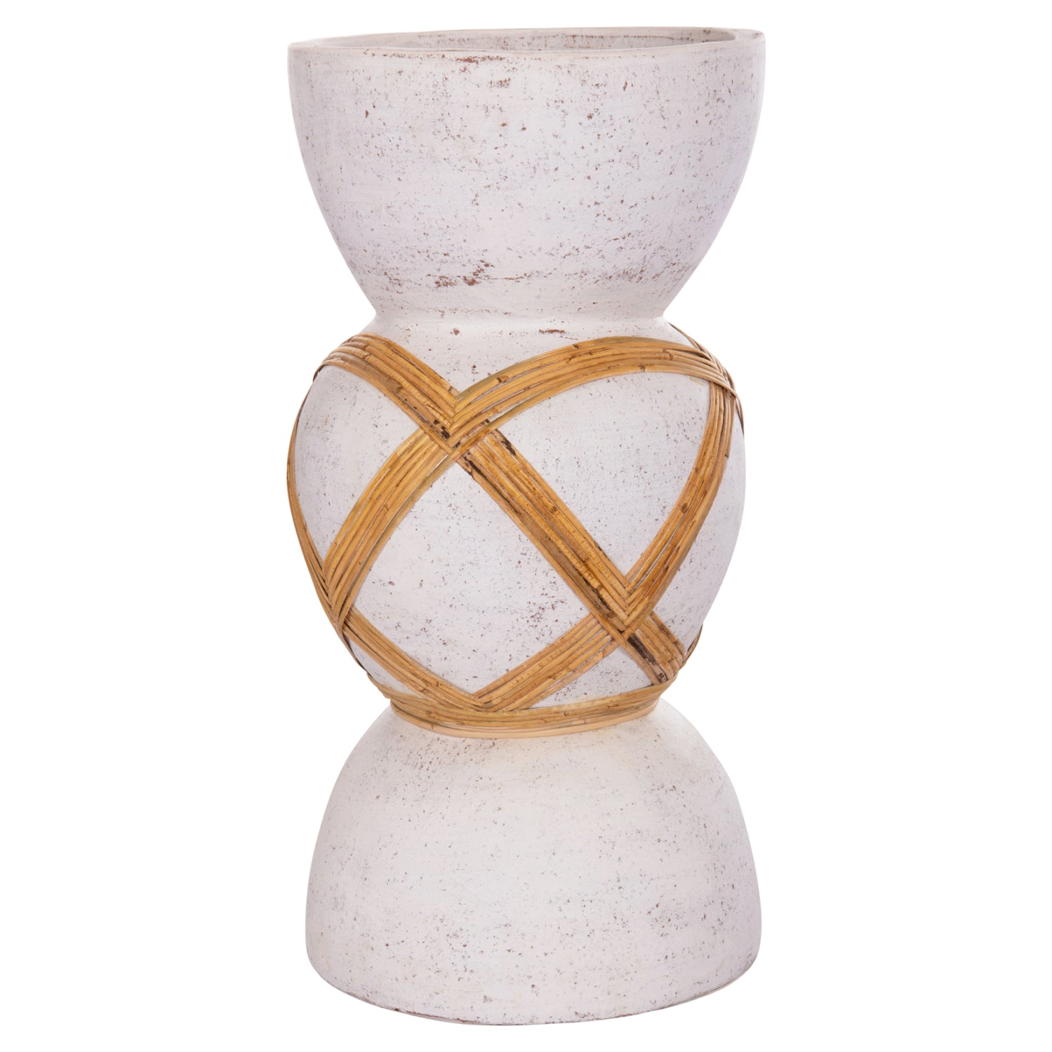 Декоративна подова ваза Мaynard от фибро цимент, бяла, ратан φ32x62.5всм