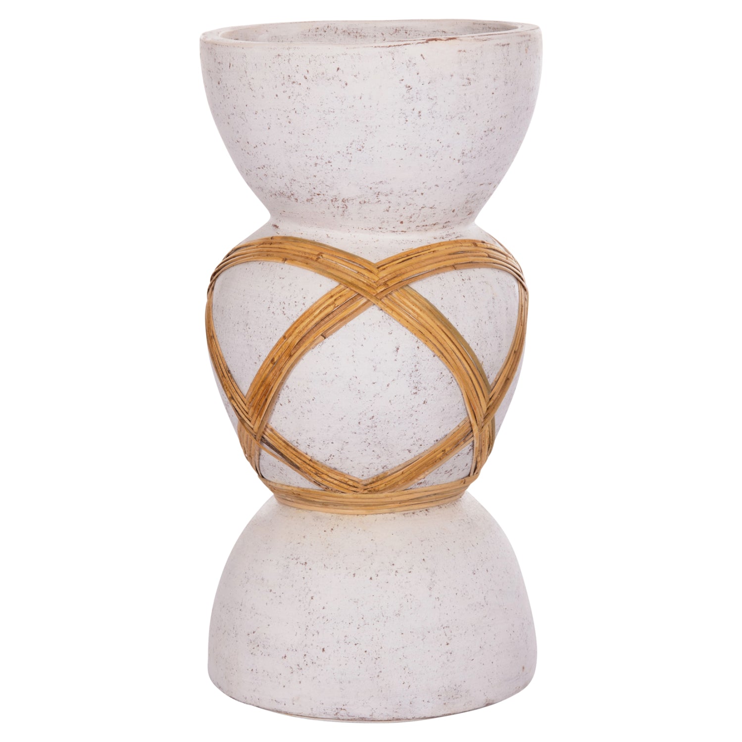 Декоративна подова ваза Мaynard от фибро цимент, бяла, ратан φ32x62.5всм