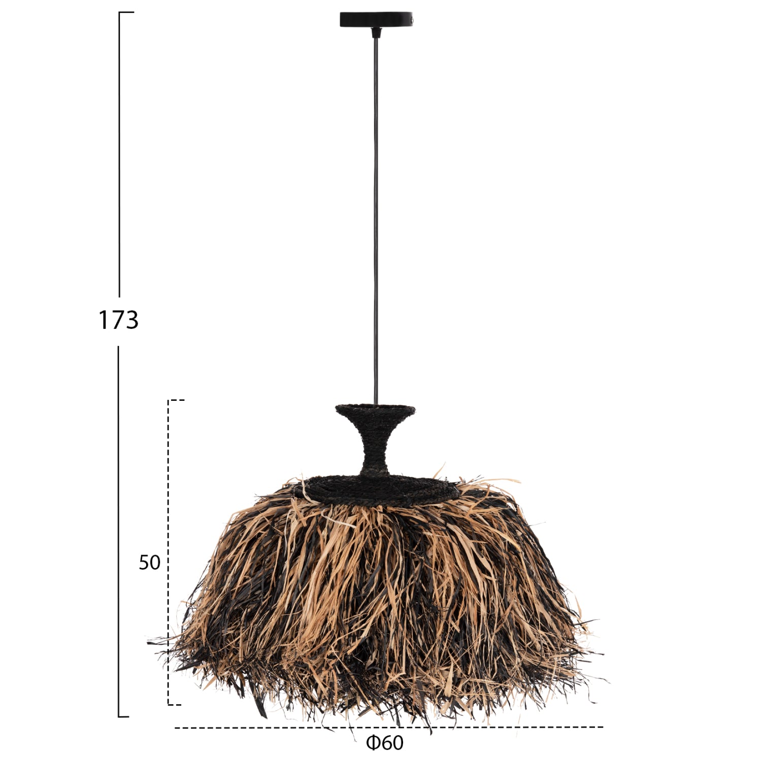 Таванна лампа 4716 черен-естествен цвят Φ60x50см