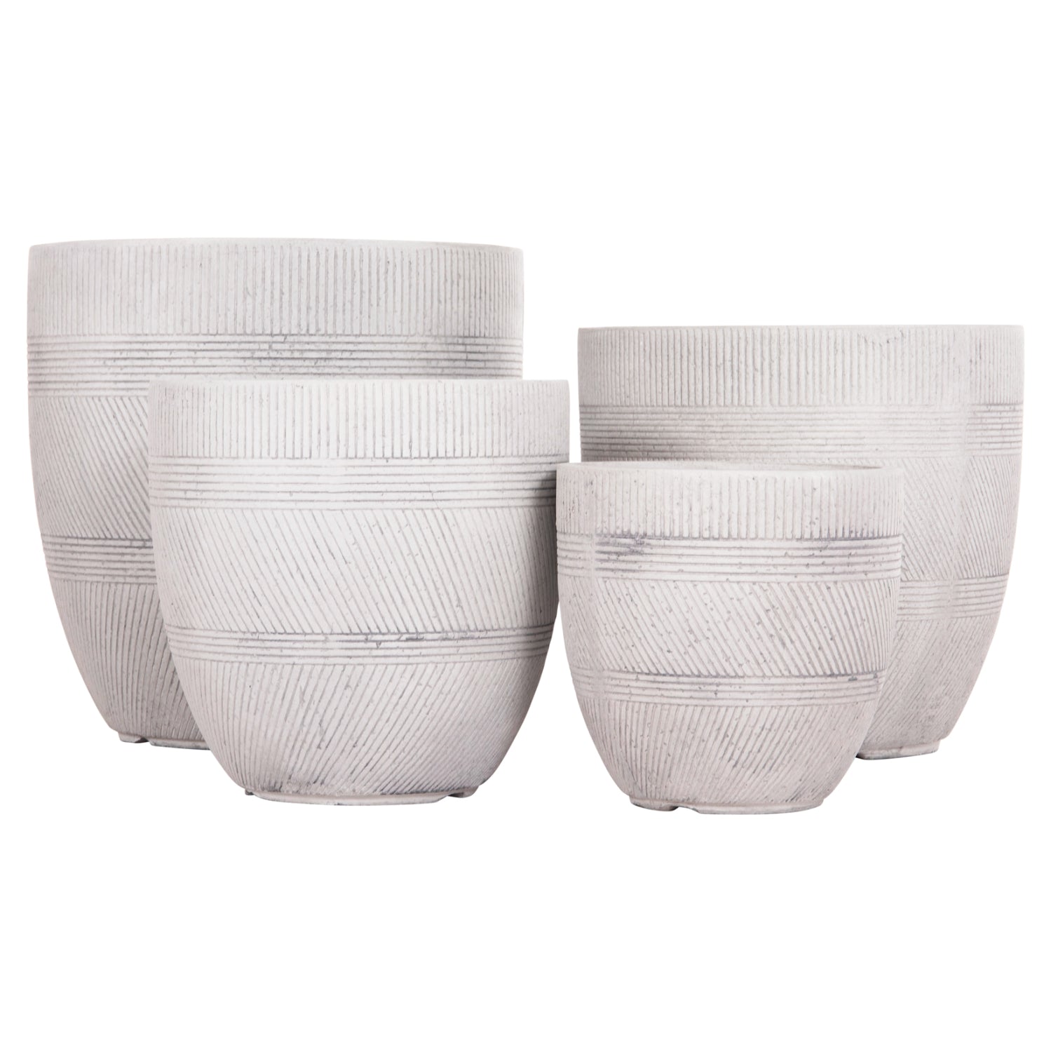 Комплект от 4 кръгли саксий - цвят цимент φ44x43hcm